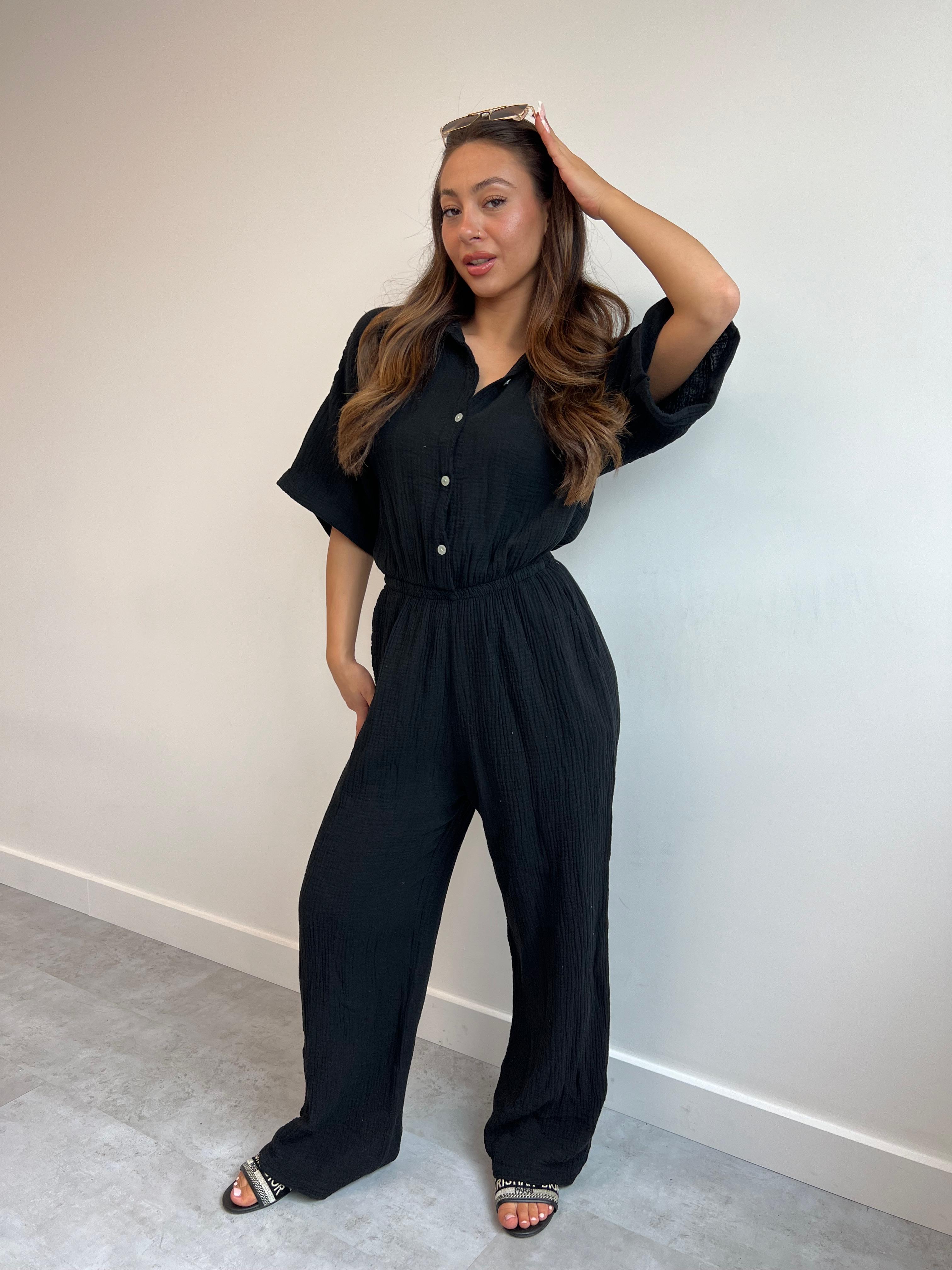 LINEN JUMPSUIT BLACK