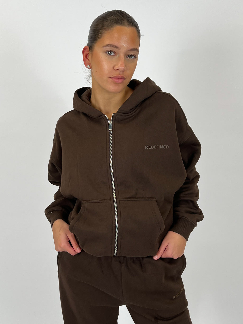 REDEFINED OVERSIZED ZIP VEST CHOCO