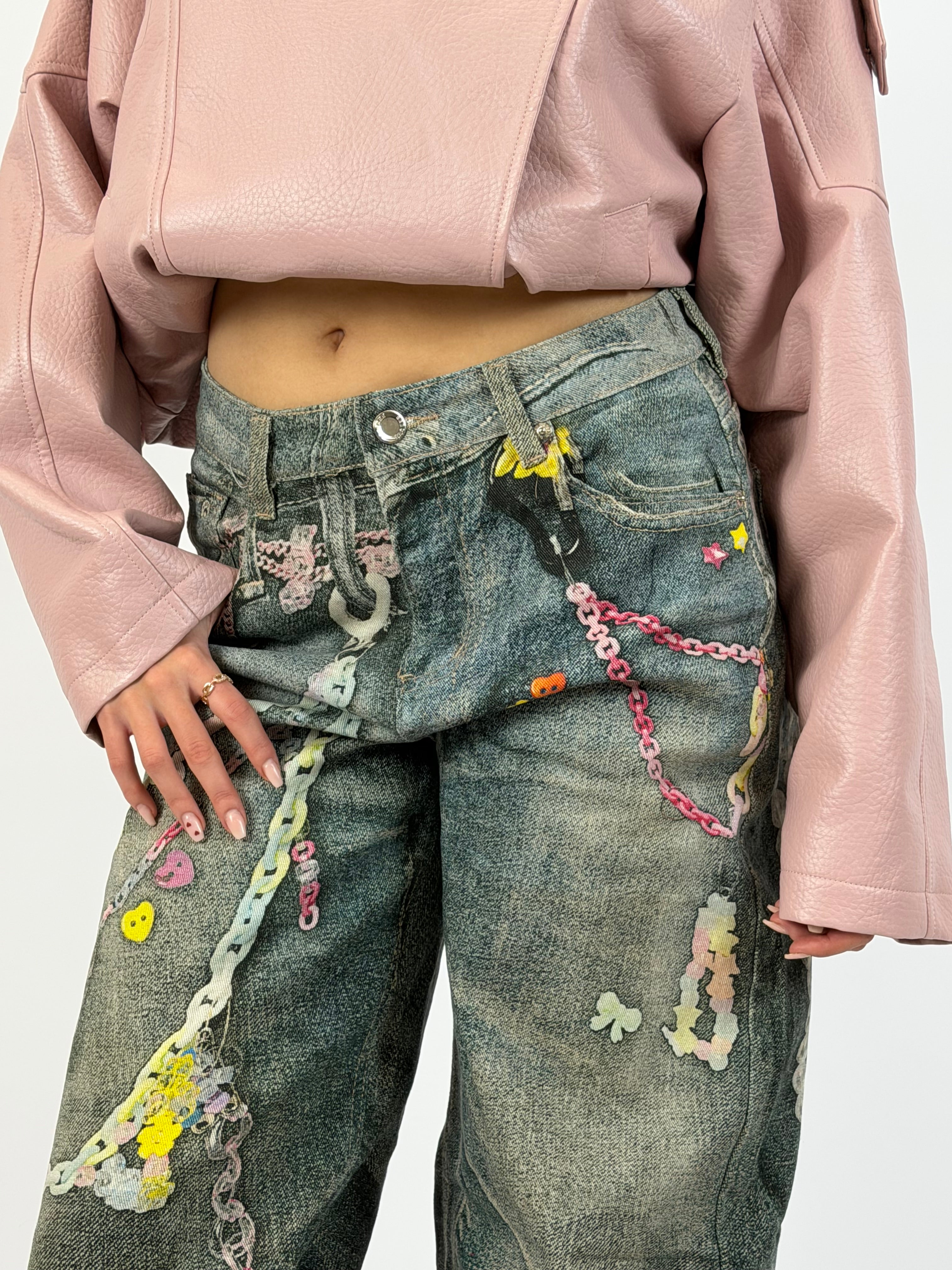 SPECIAL EDITION STRETCH CHAIN JEANS PINK