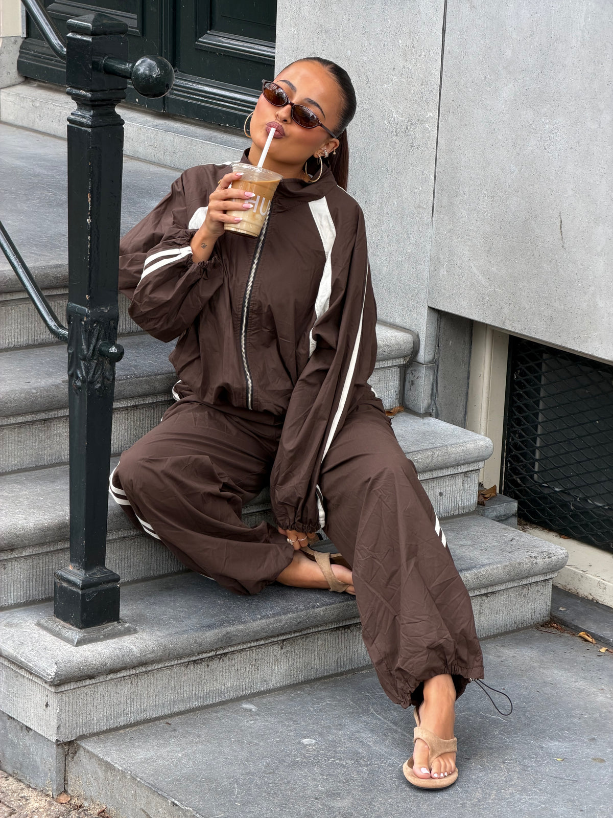 GINA WINDBREAKER TRACKSUIT BROWN
