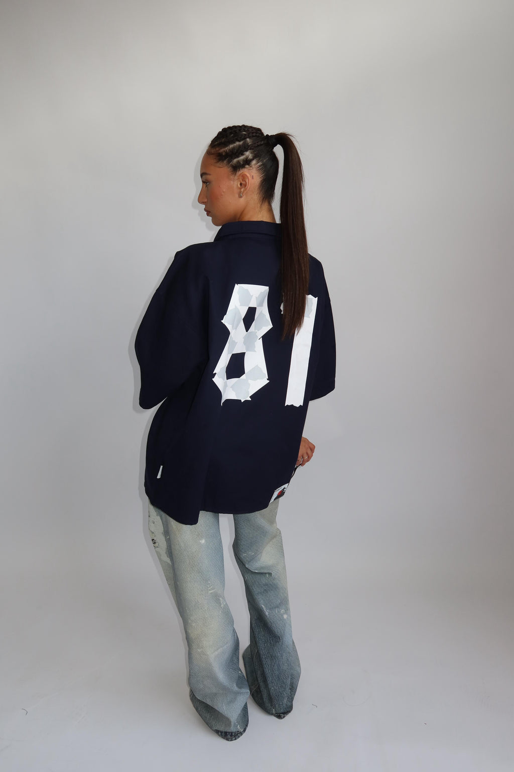 EXCLUSIVE TOKYO 81 BOYFRIEND BLOUSE NAVY/WHITE