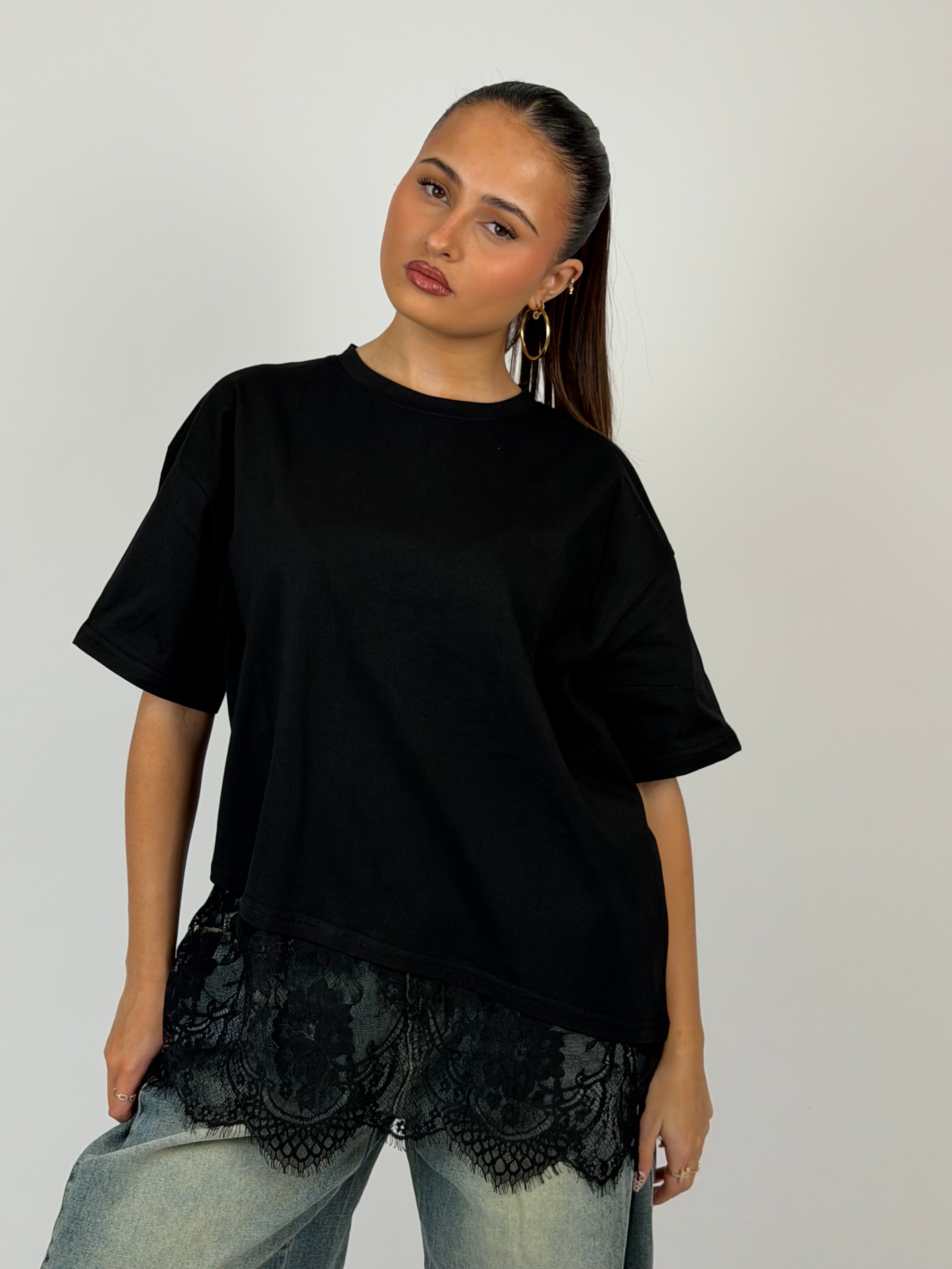 LOLA LACE 2 IN 1 TEE BLACK