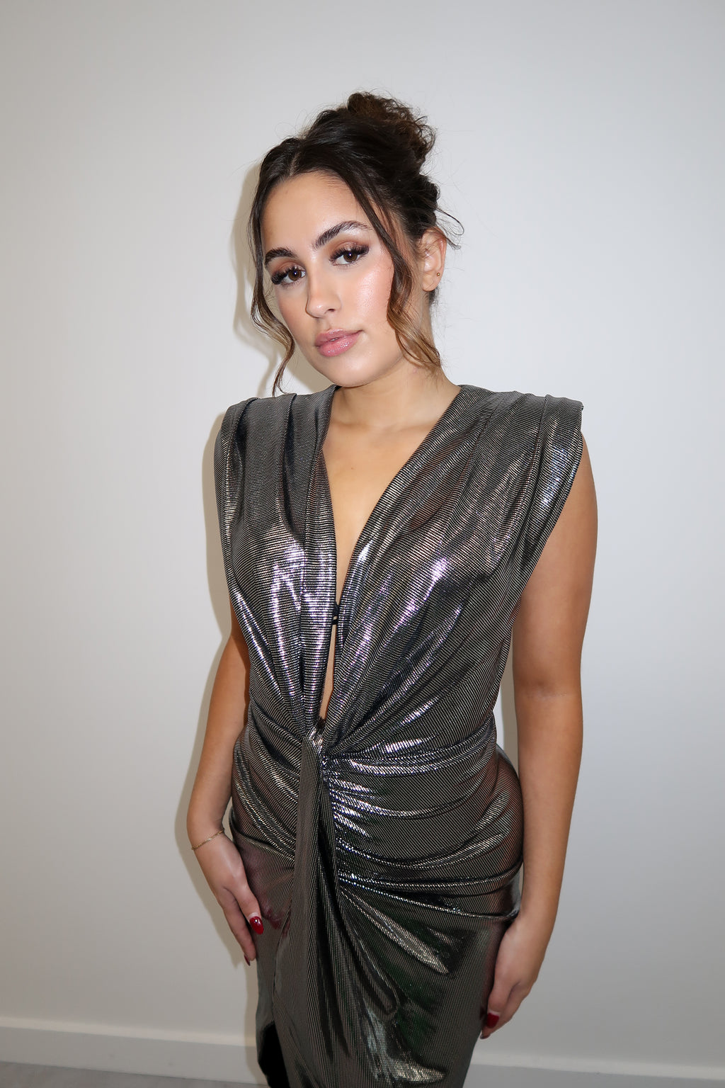 DEEP V SPARKLE DRESS SILVER