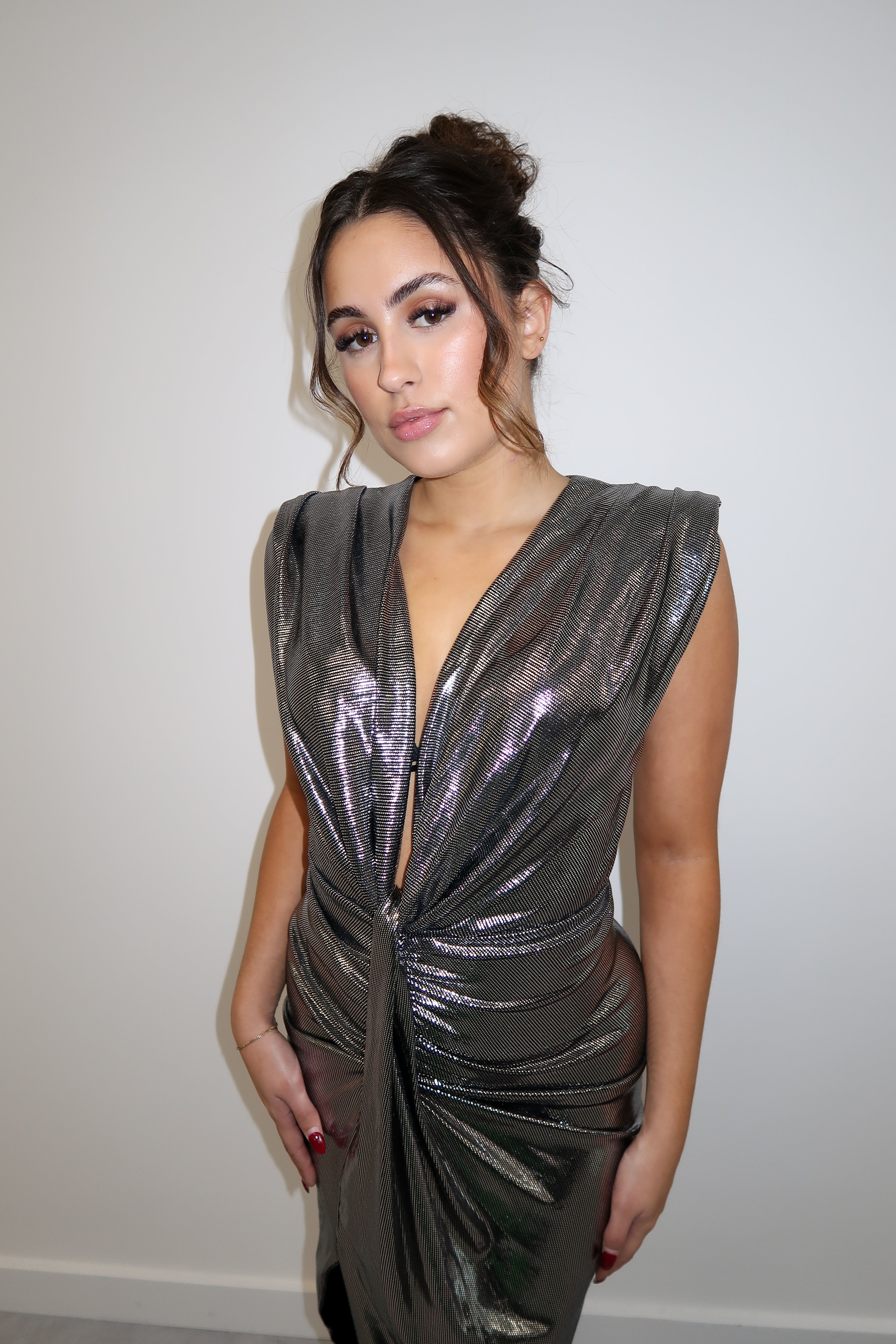 DEEP V SPARKLE DRESS SILVER