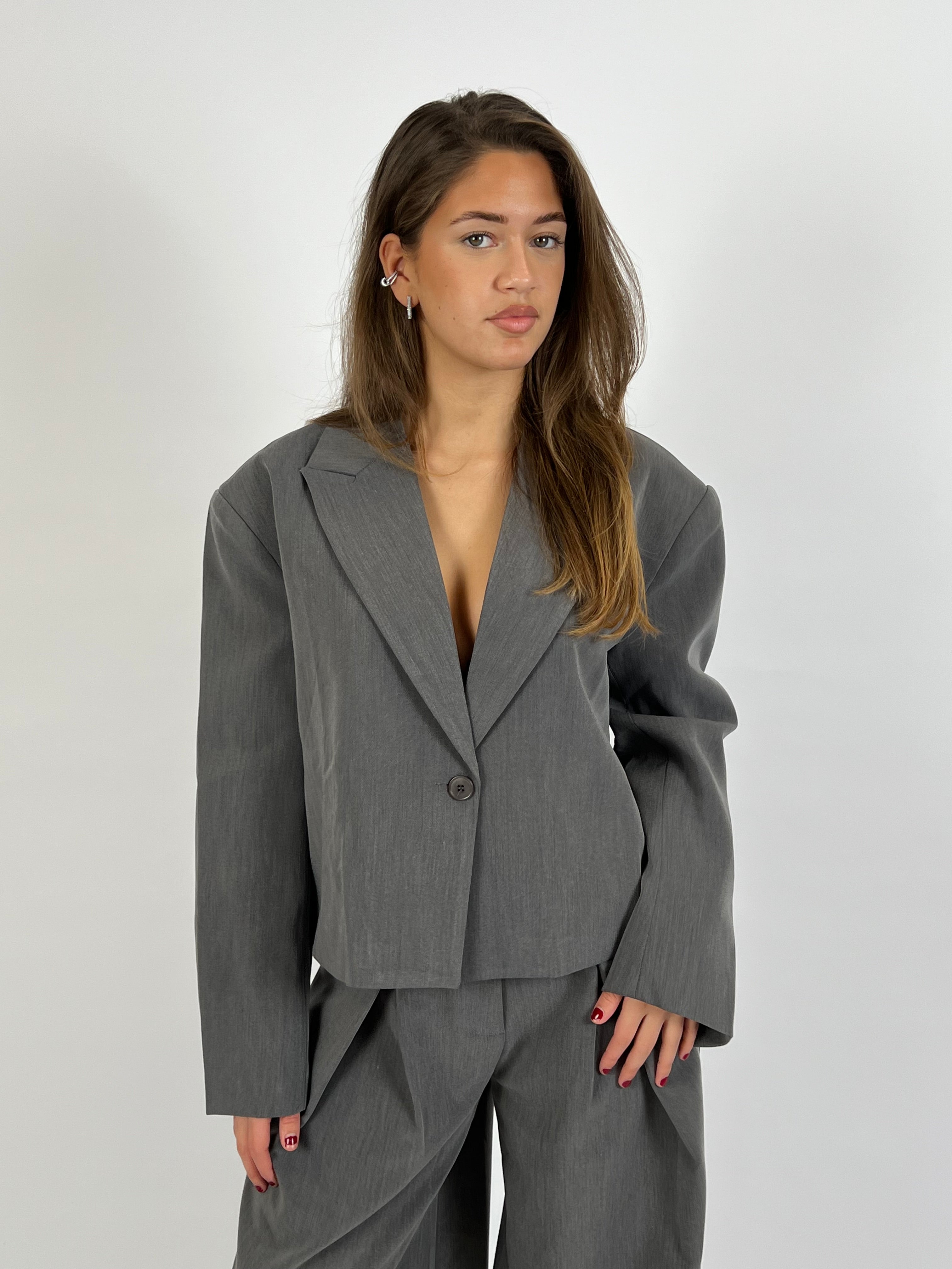 PREMIUM BELTED BLAZER GREY
