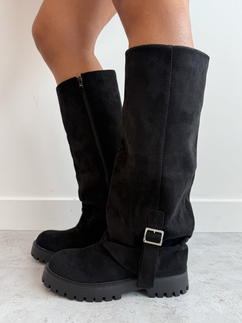 SUEDE LOOK BOOTS BLACK