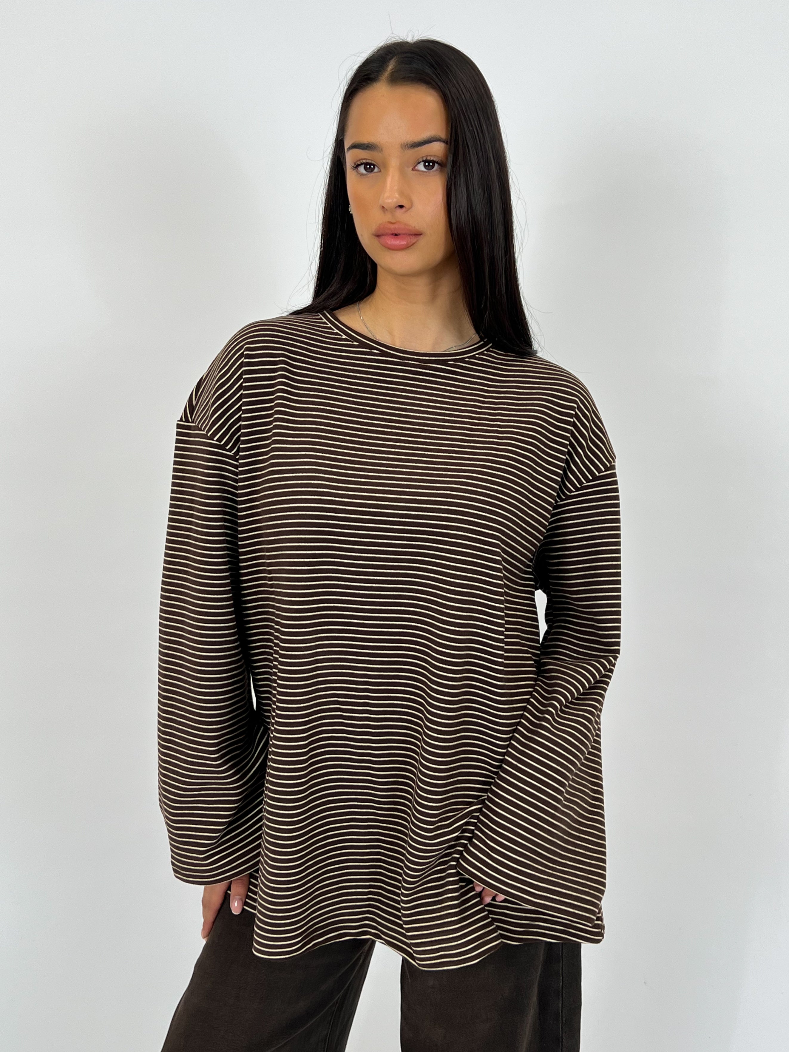 ULTRA SOFT STRIPED LONGSLEEVE CHOCO/WHITE