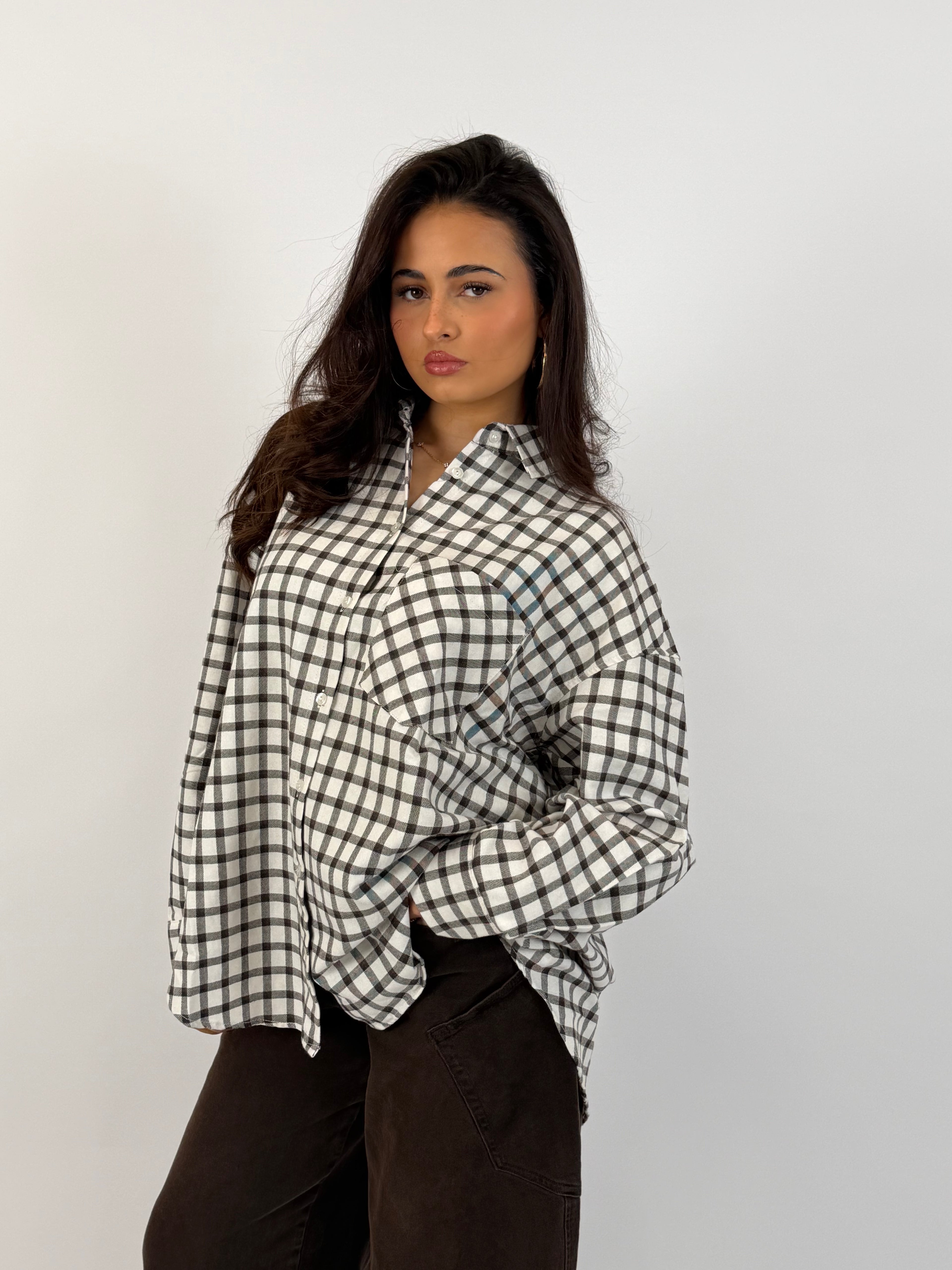 CHECKERED SHIRT WHITE/BROWN