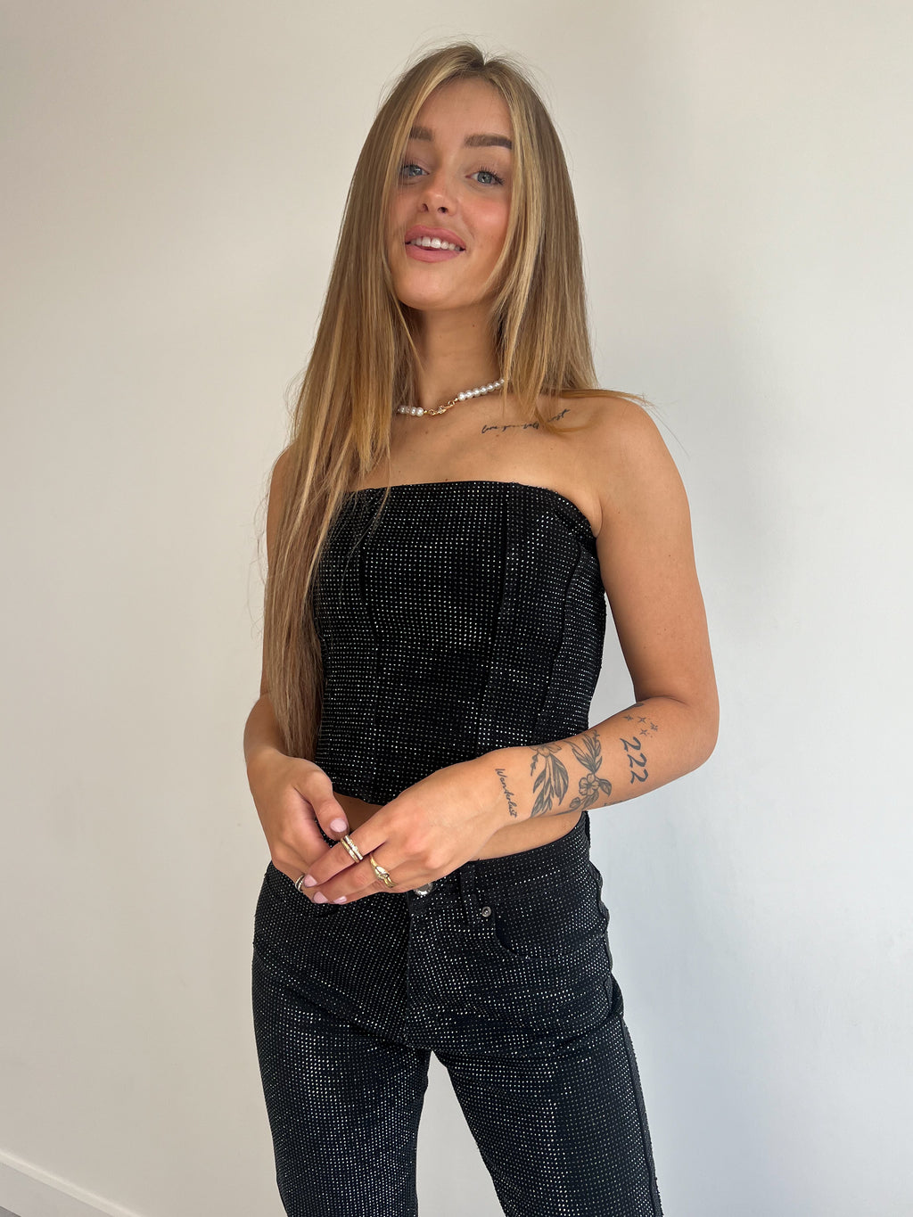 ALL OVER RHINESTONE CORSET BLACK