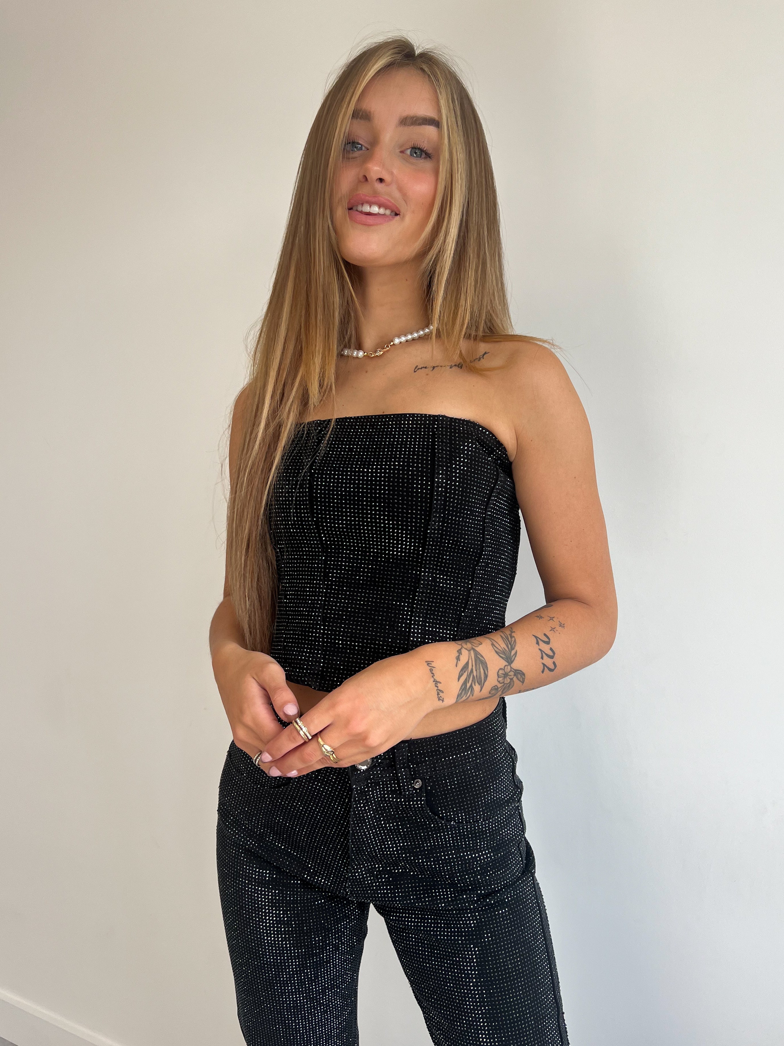 ALL OVER RHINESTONE CORSET BLACK