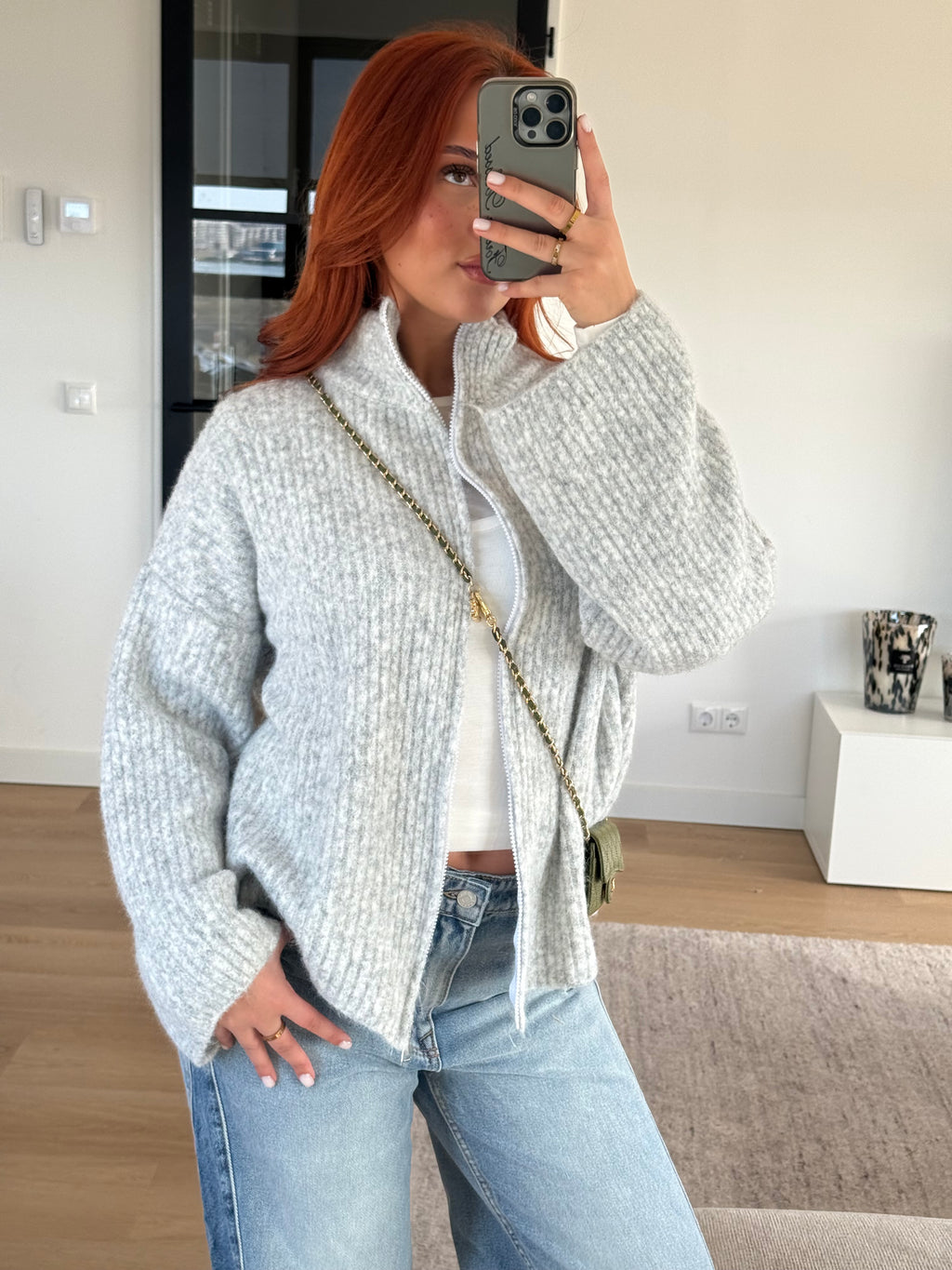 ZIP CARDI GREY