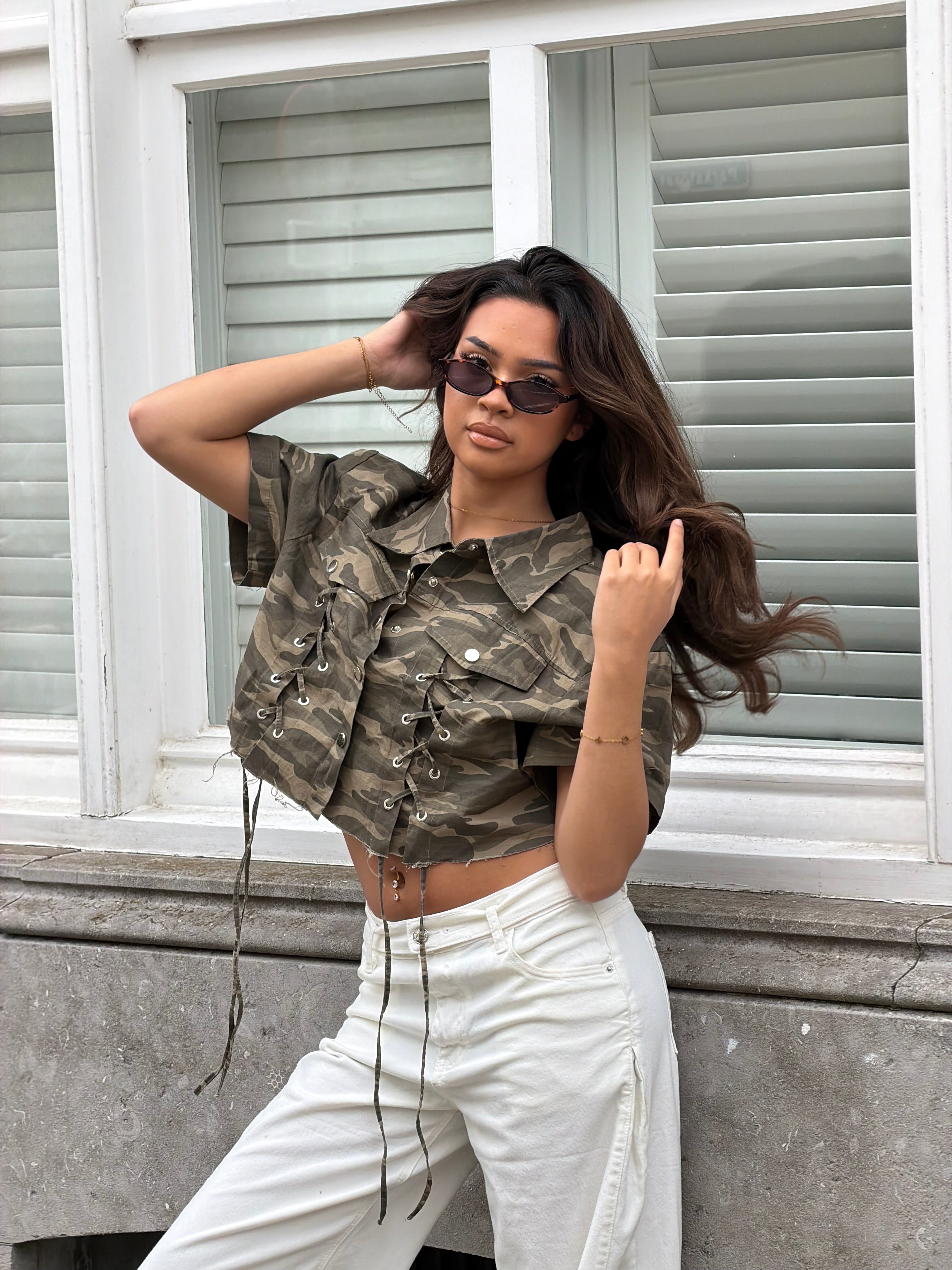 KELLY TIE UP TOP CAMO