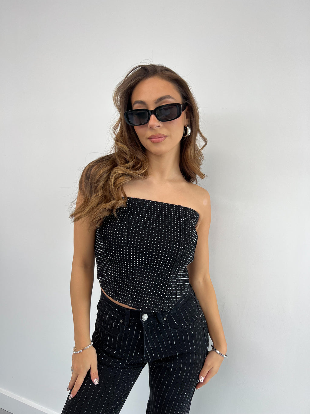 RHINESTONE STRETCH CORSET BLACK