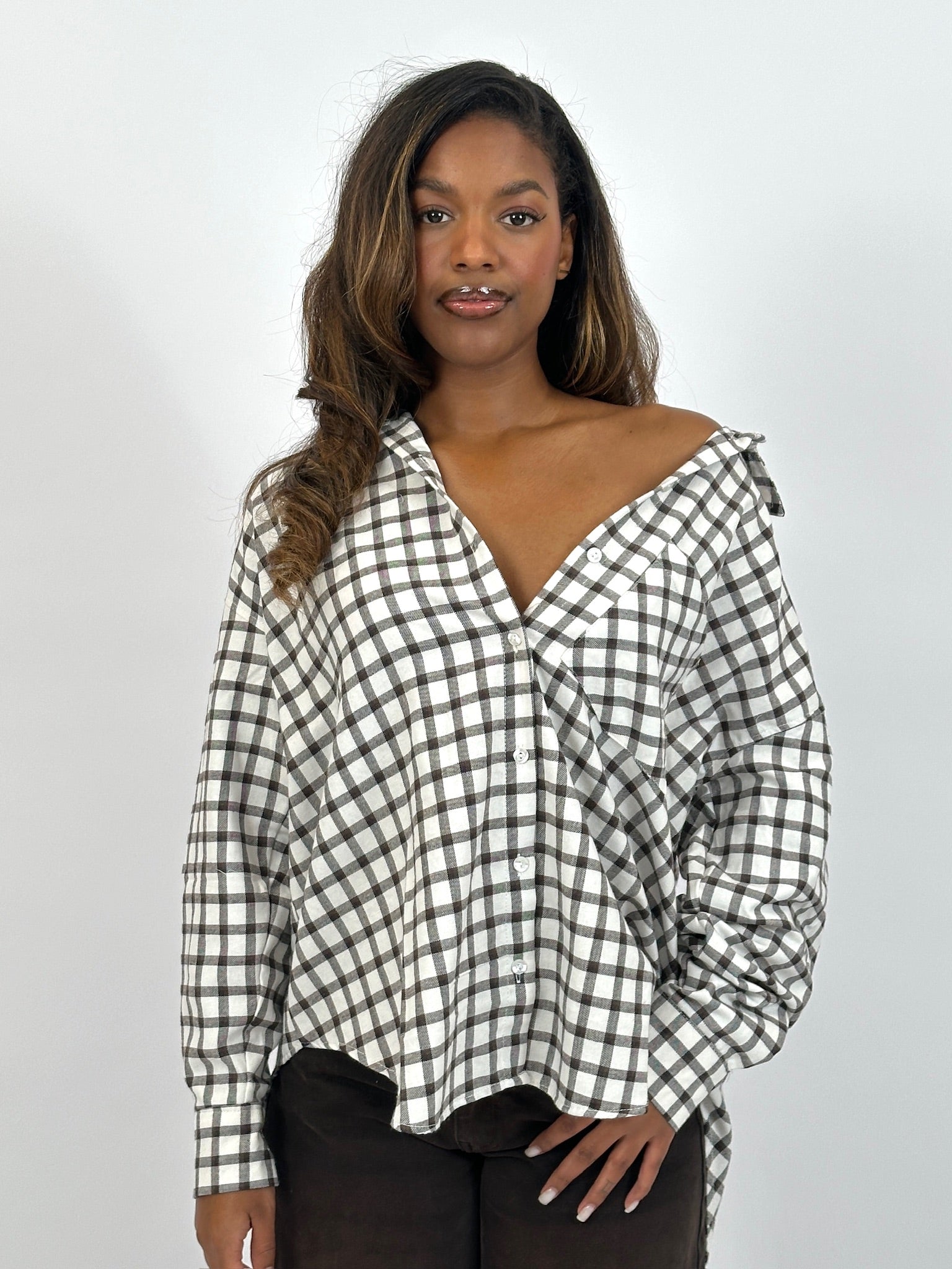 CHECKERED SHIRT WHITE/BROWN