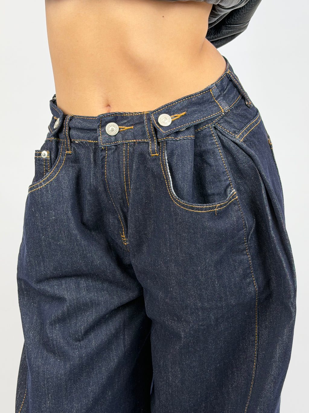 SINCHED WAIST WIDE LEG DARK BLUE