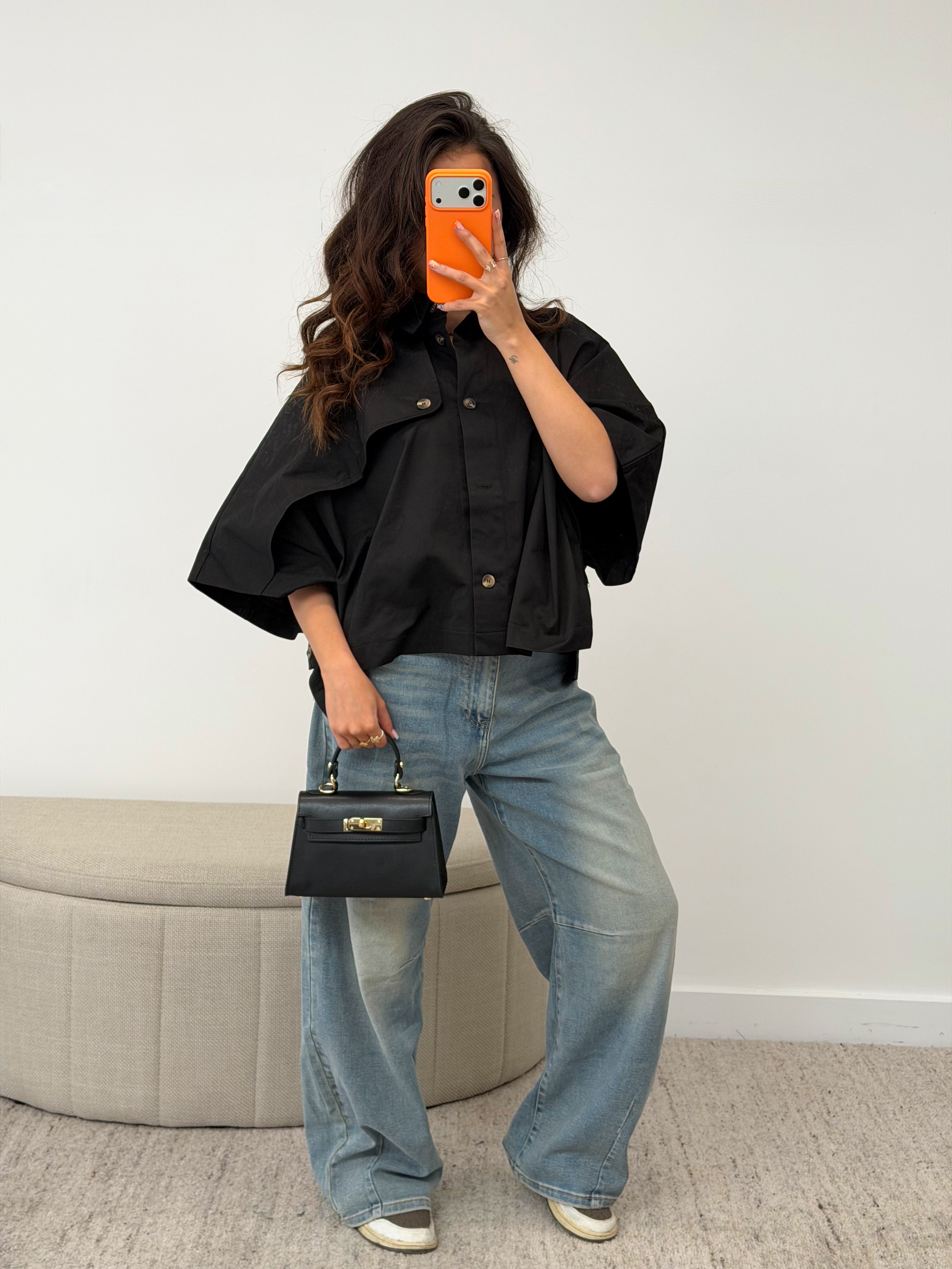 CROPPED TRENCH COAT BLACK