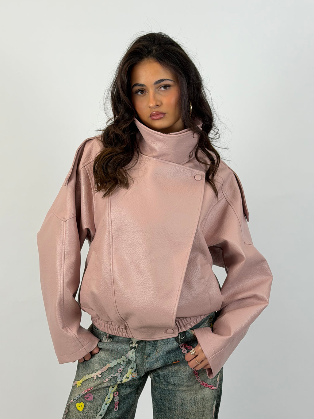 LAURENT PINK LEATHER JACKET