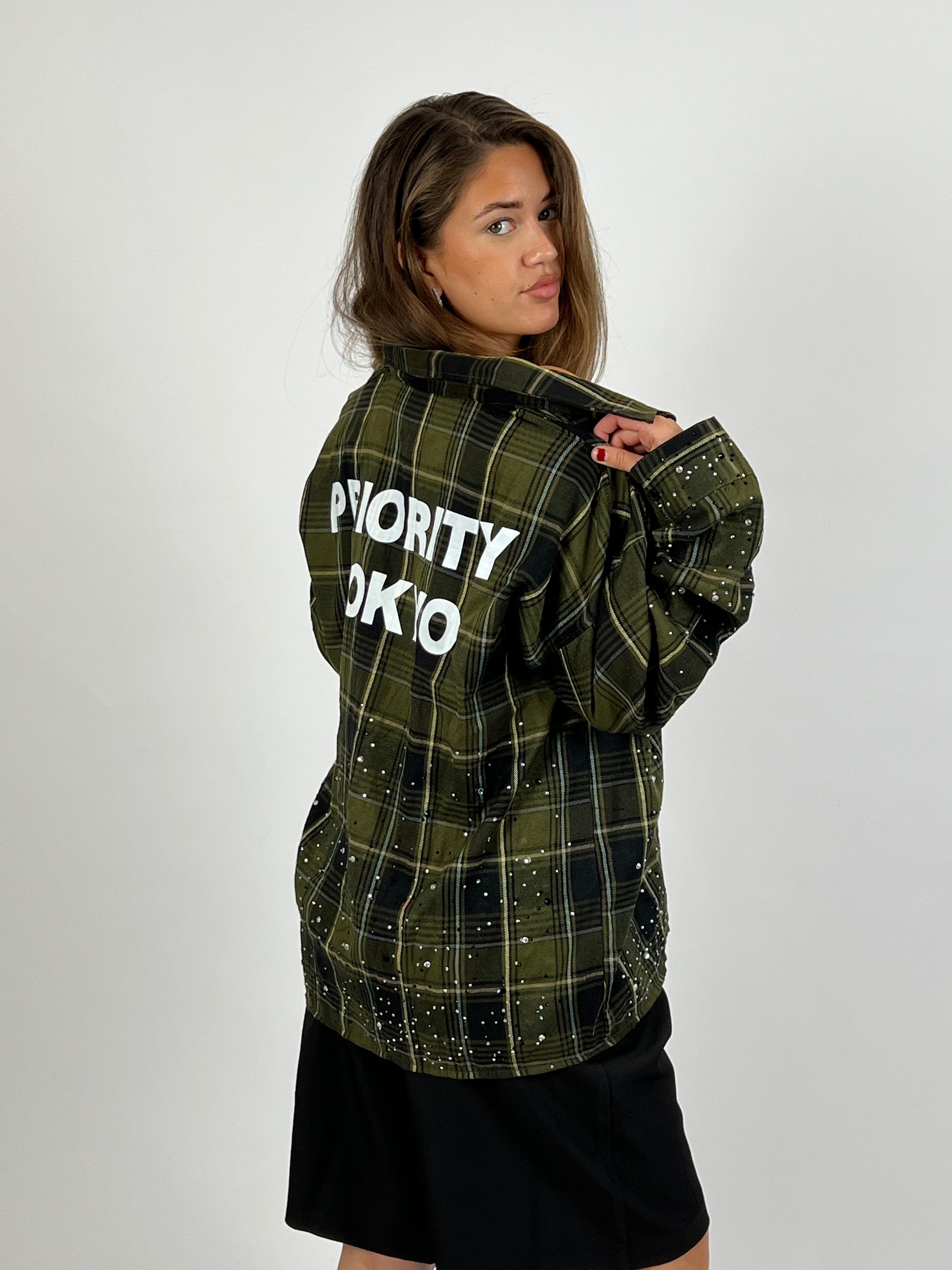 EXCLUSIVE CHECKED RHINESTONES SHIRT ARMY