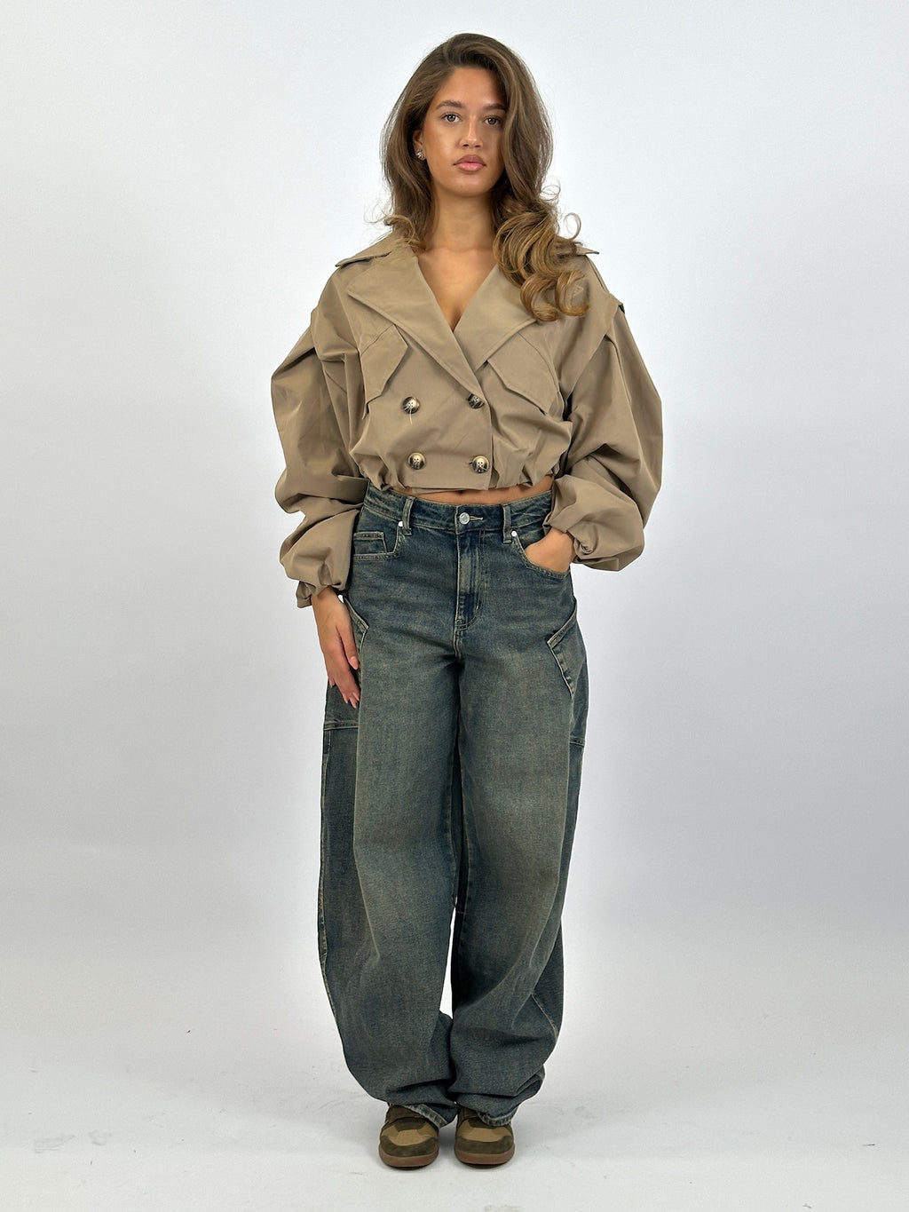 CROPPED PUFFY TRENCH CAMEL