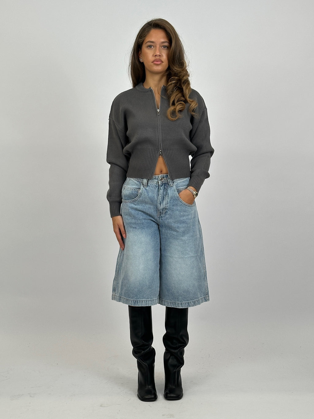 ZIP CARDIGAN CHARCOAL