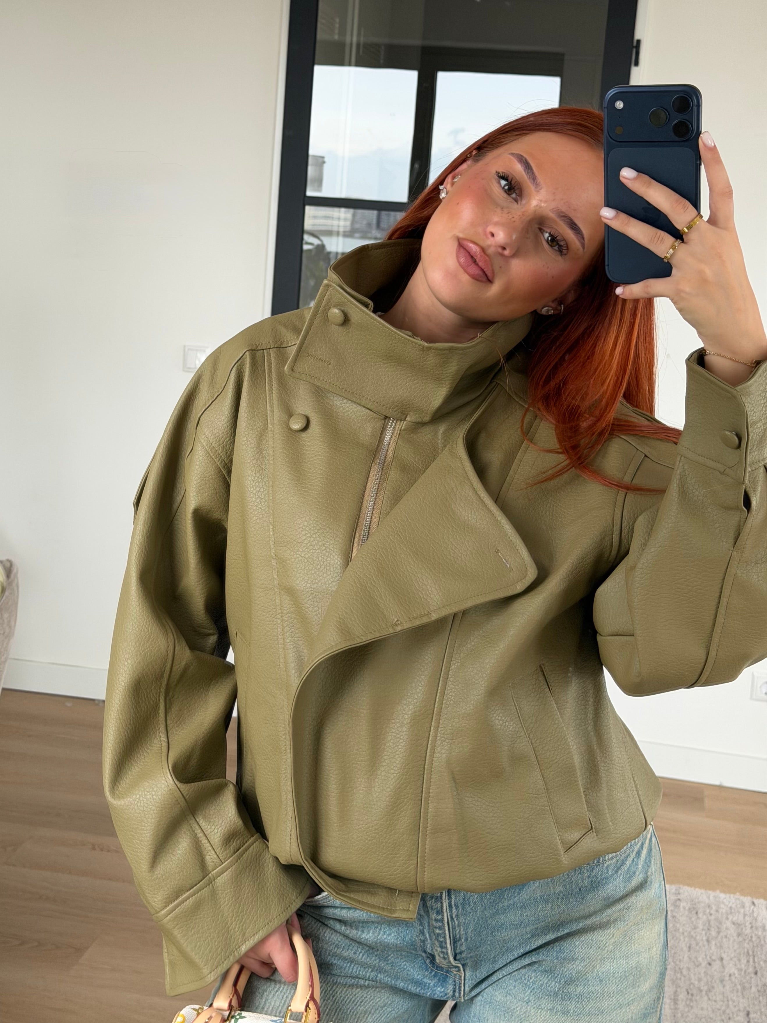 LAURENT KHAKI LEATHER JACKET