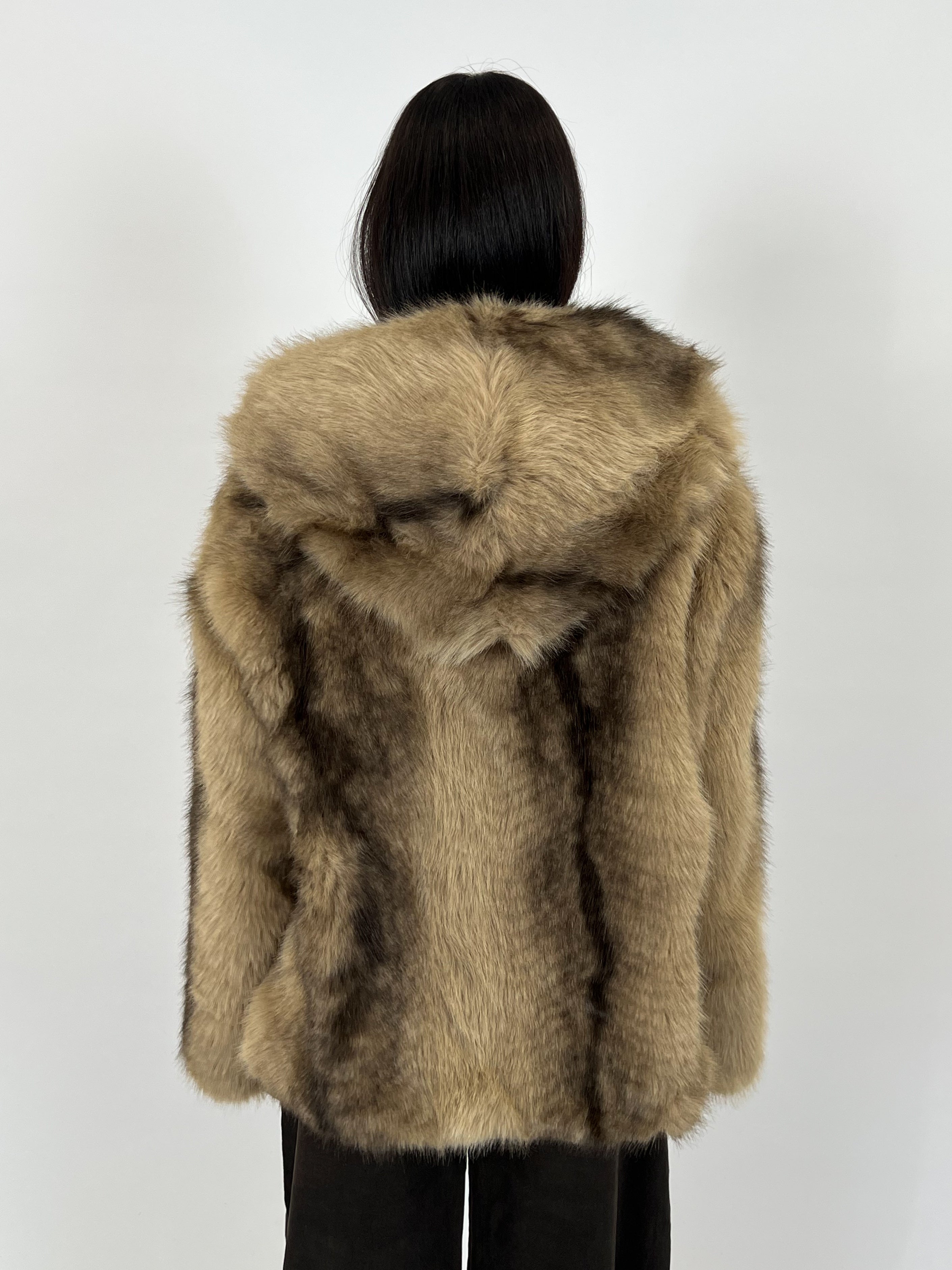 BIG COLLAR FAUX FUR COAT MELANGE BROWN