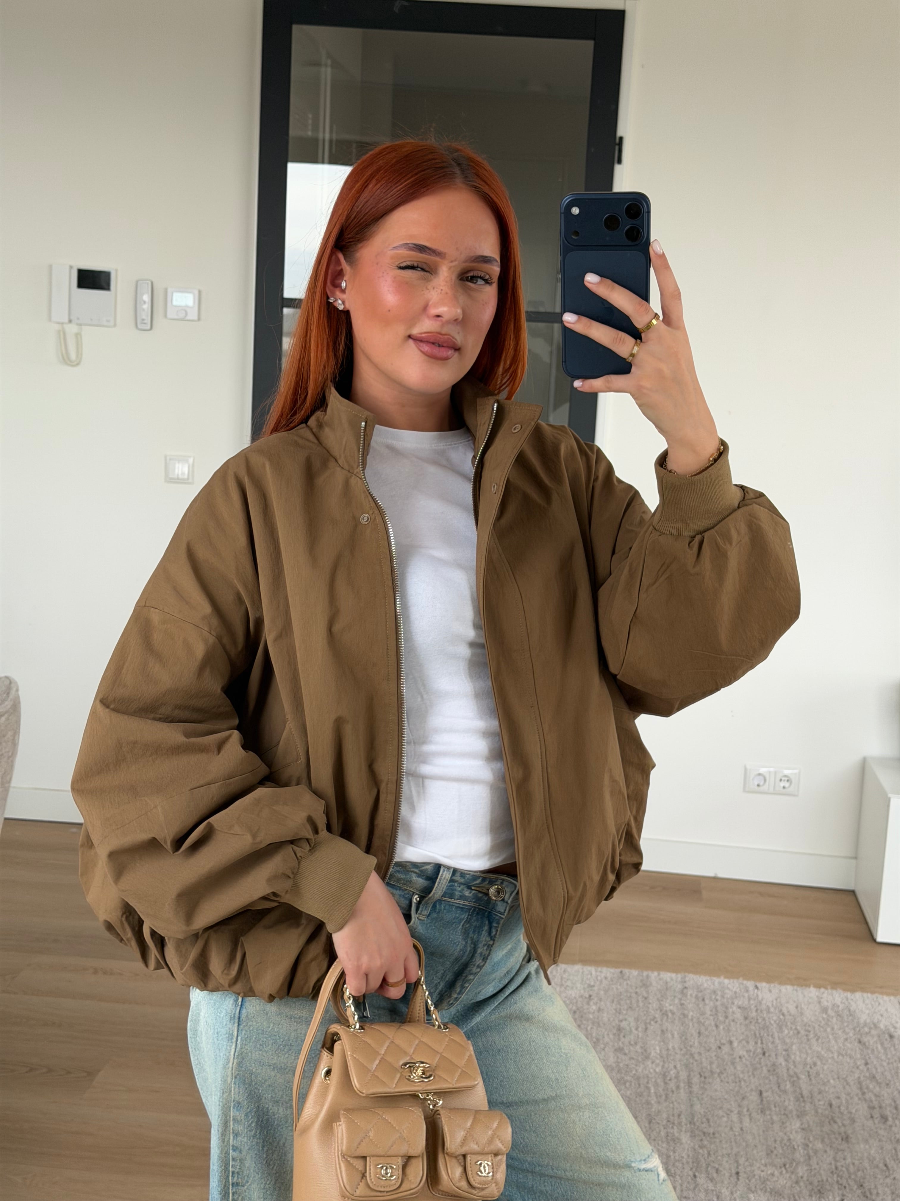 LINEN BOMBER JACKET CAMEL