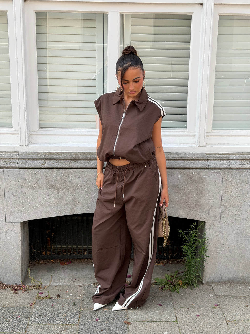 GINA STRIPE PARACHUTE PANTS CHOCO