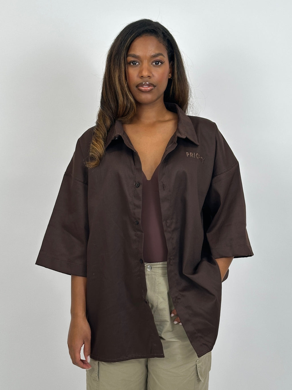 PRIORITY AMSTERDAM BOYFRIEND BLOUSE CHOCOLATE