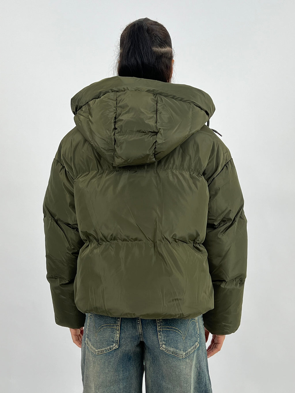 CROPPED TIE UP PUFFER ARMY