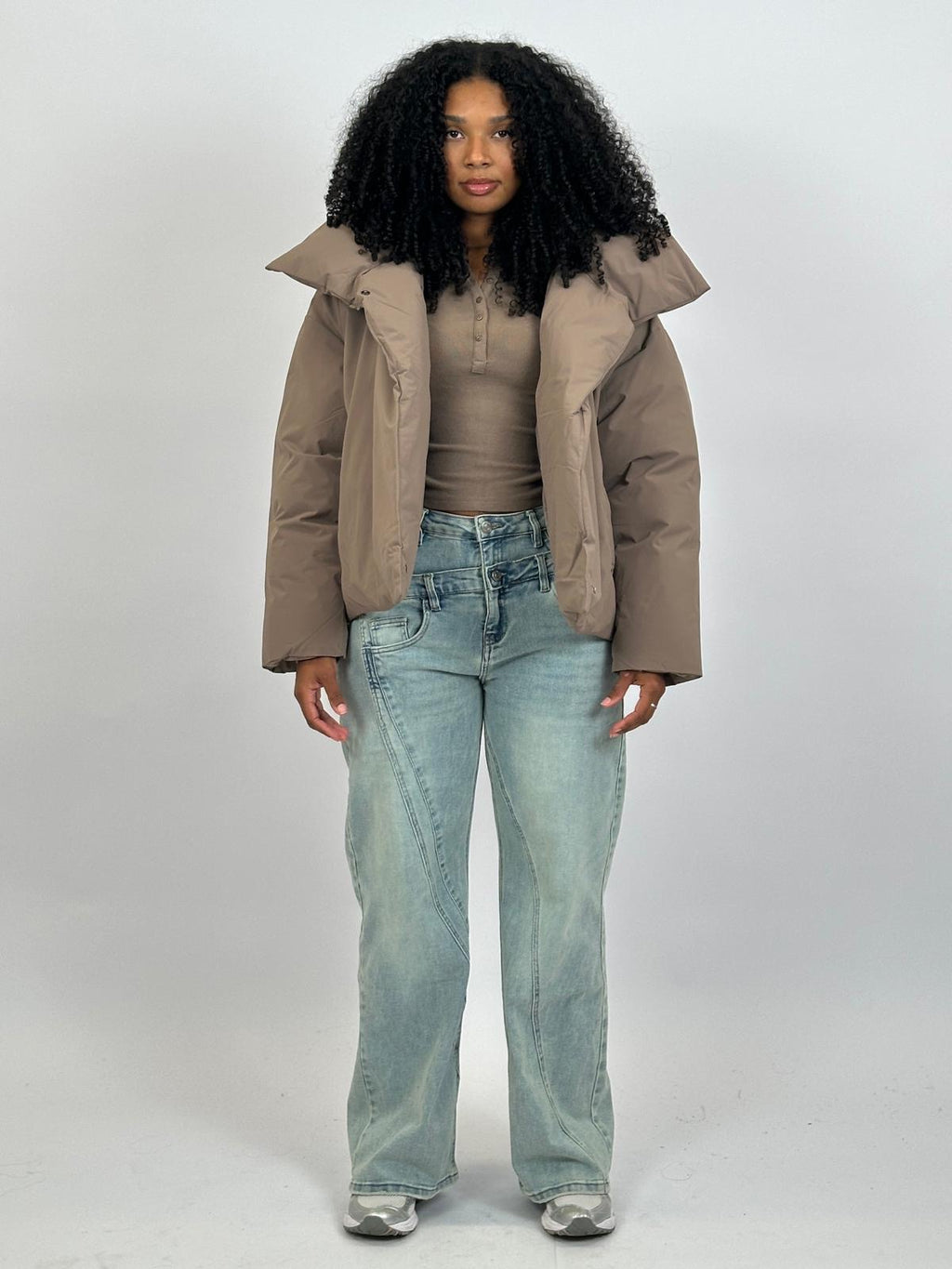 PREMIUM BIG COLLAR PUFFER TAUPE