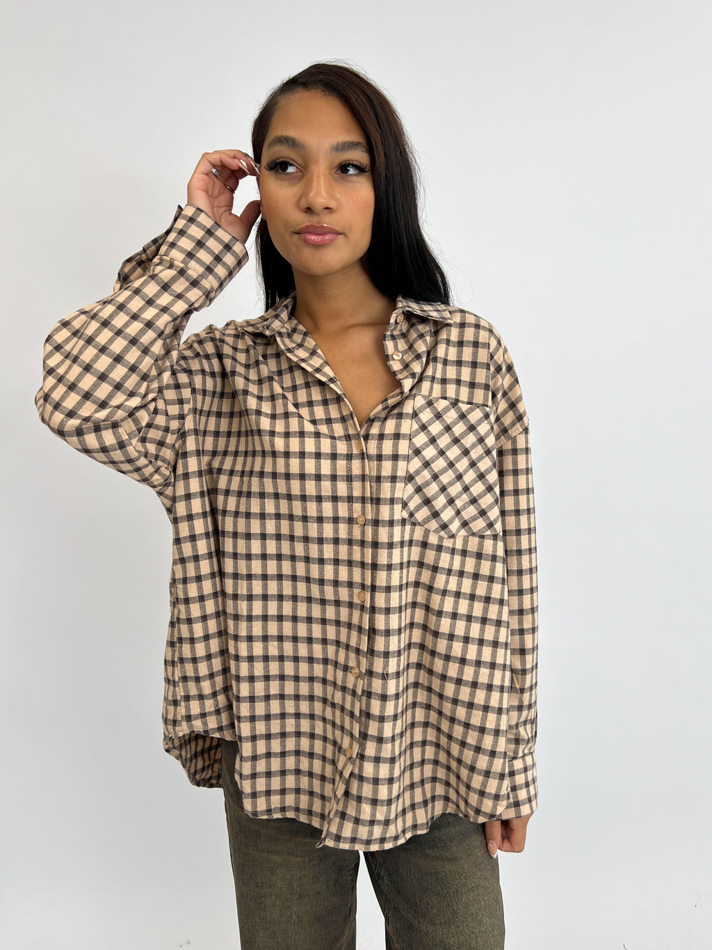 CHECKERED SHIRT NUDE/BLACK