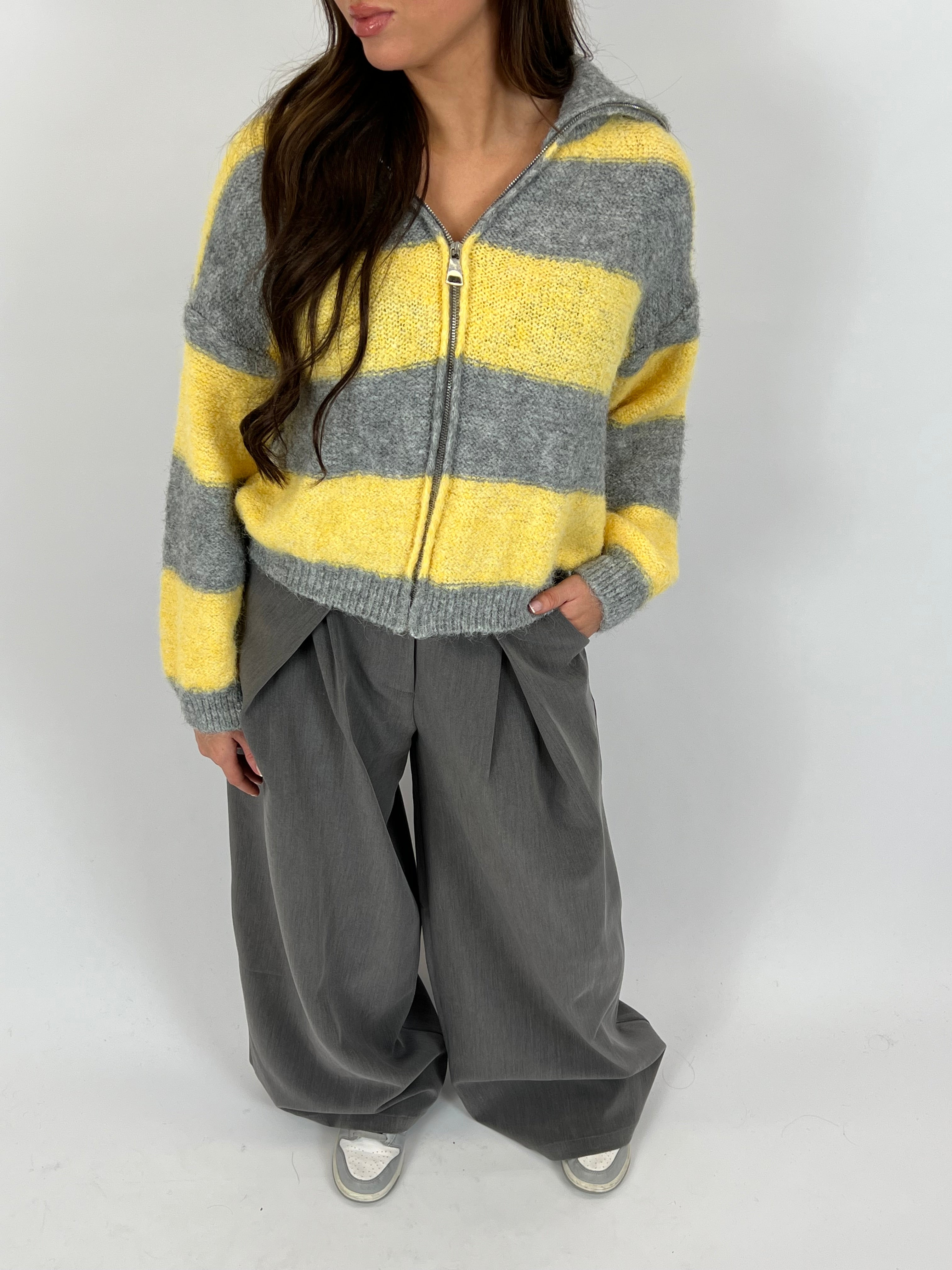 ZIP KNIT GREY/YELLOW