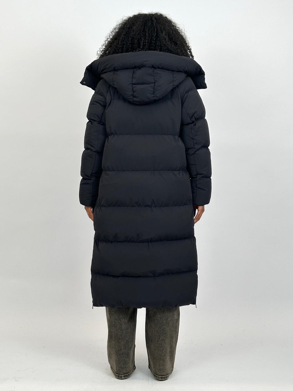 LONG ZIPPER PUFFER COAT BLACK 7580 PRE ORDER