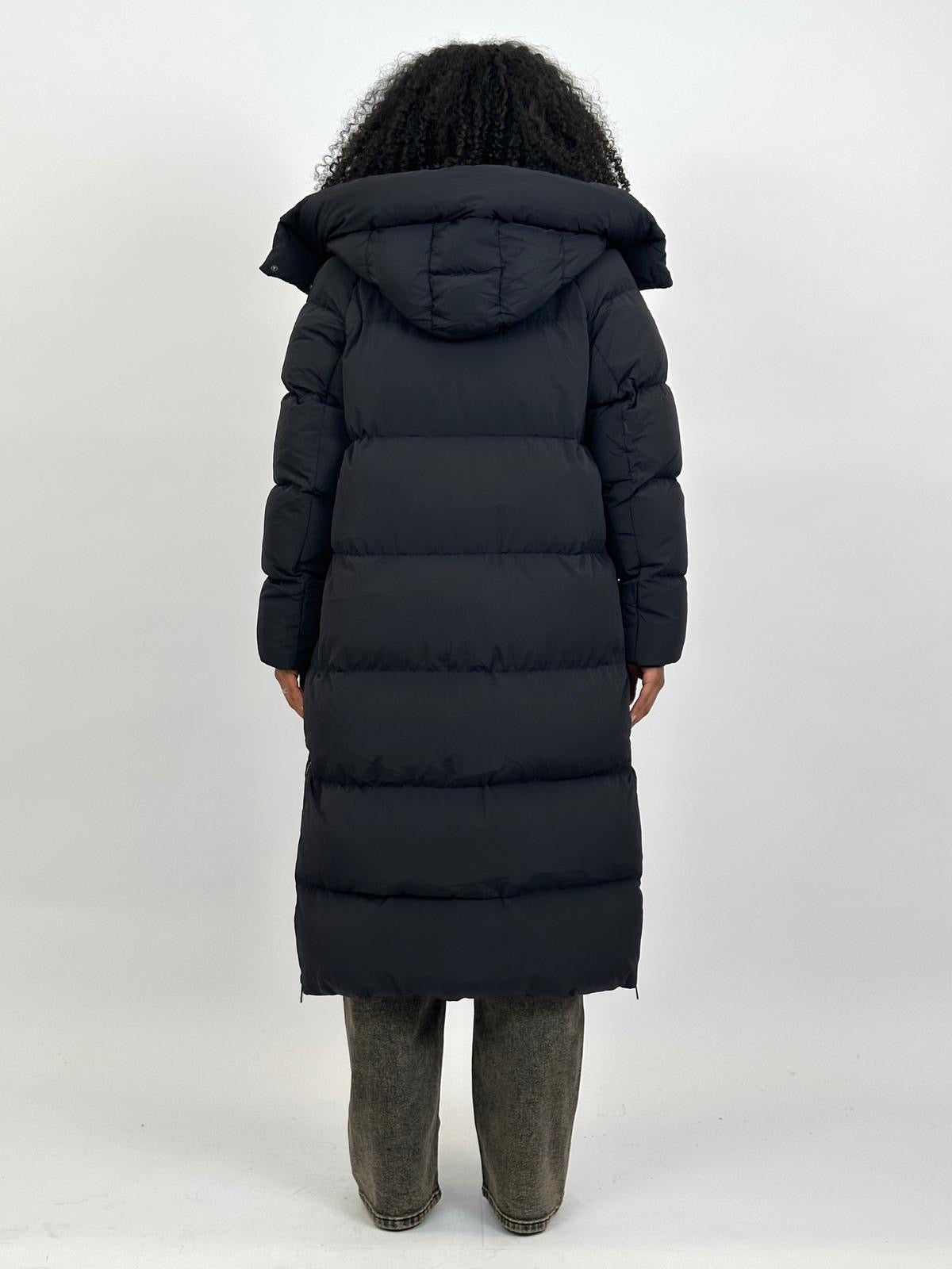 LONG ZIPPER PUFFER COAT BLACK 7580 PRE ORDER
