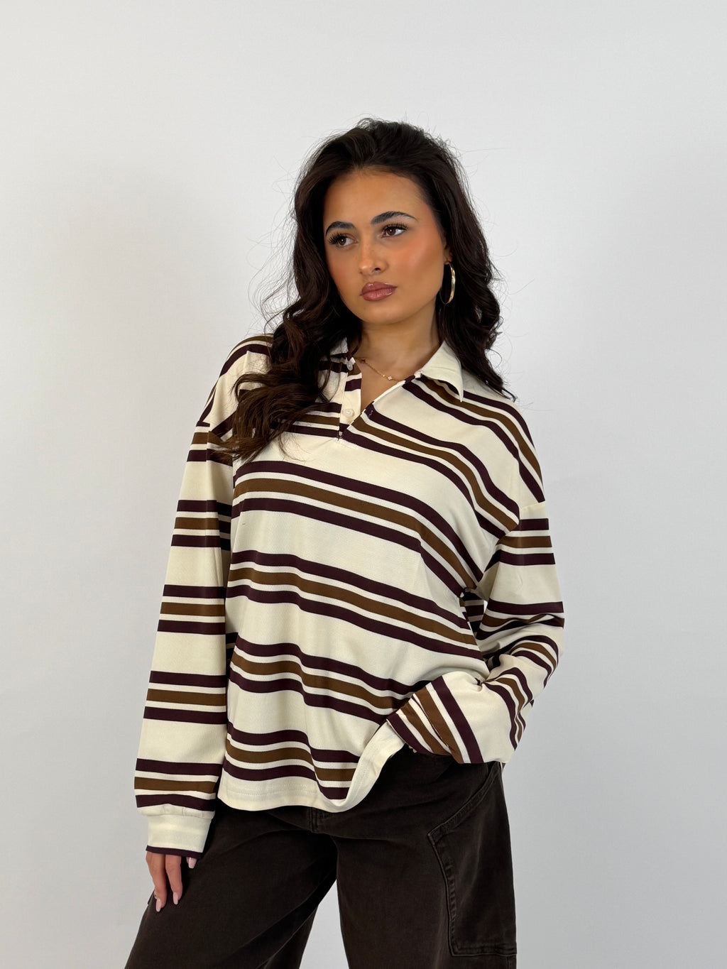 POLO LONGSLEEVE BORDEAUX/CREAM