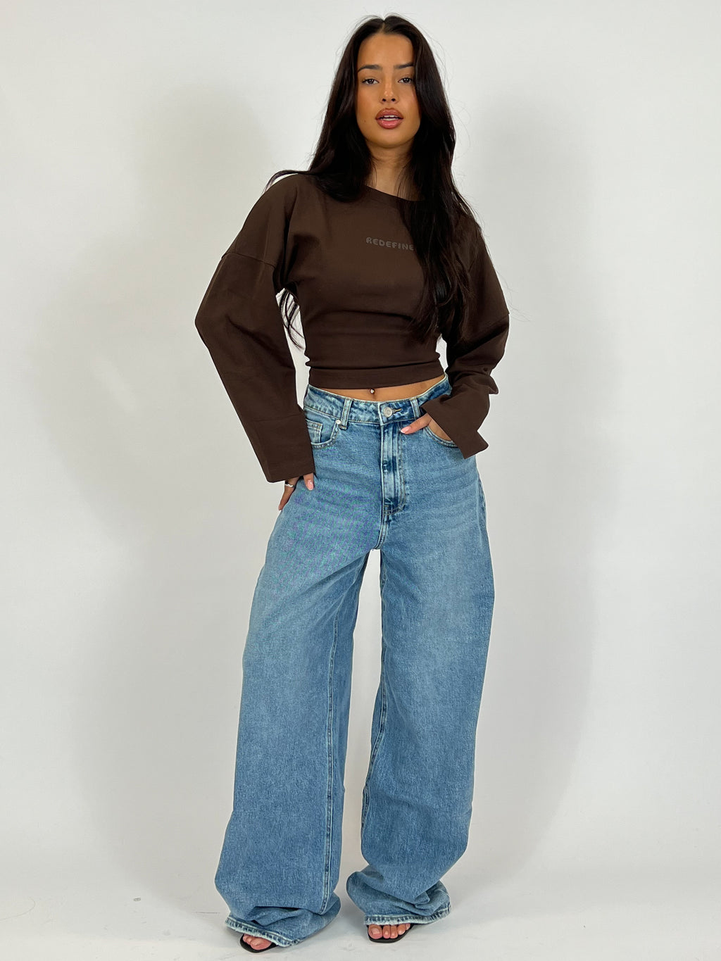 BAGGY STRETCH WIDE LEG MID BLUE