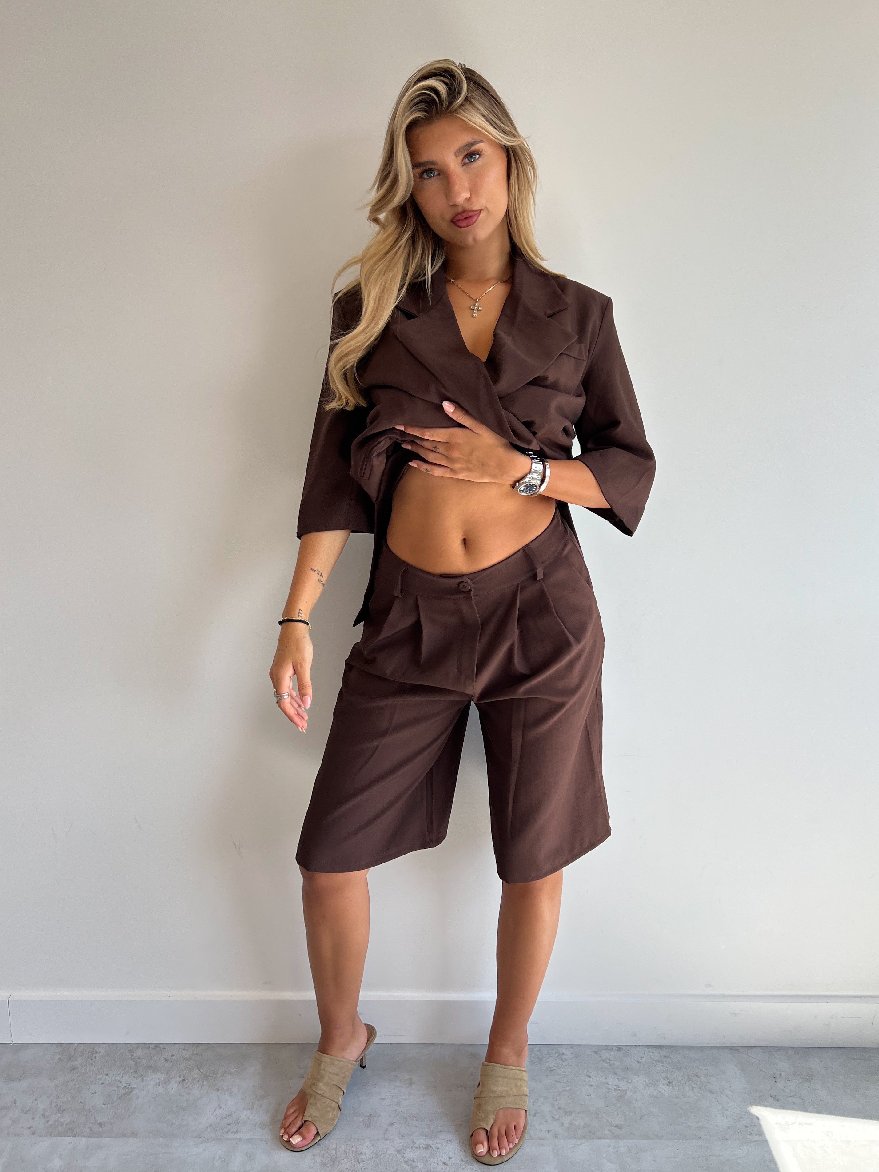 BIANCA BLAZER+JORT SET CHOCO