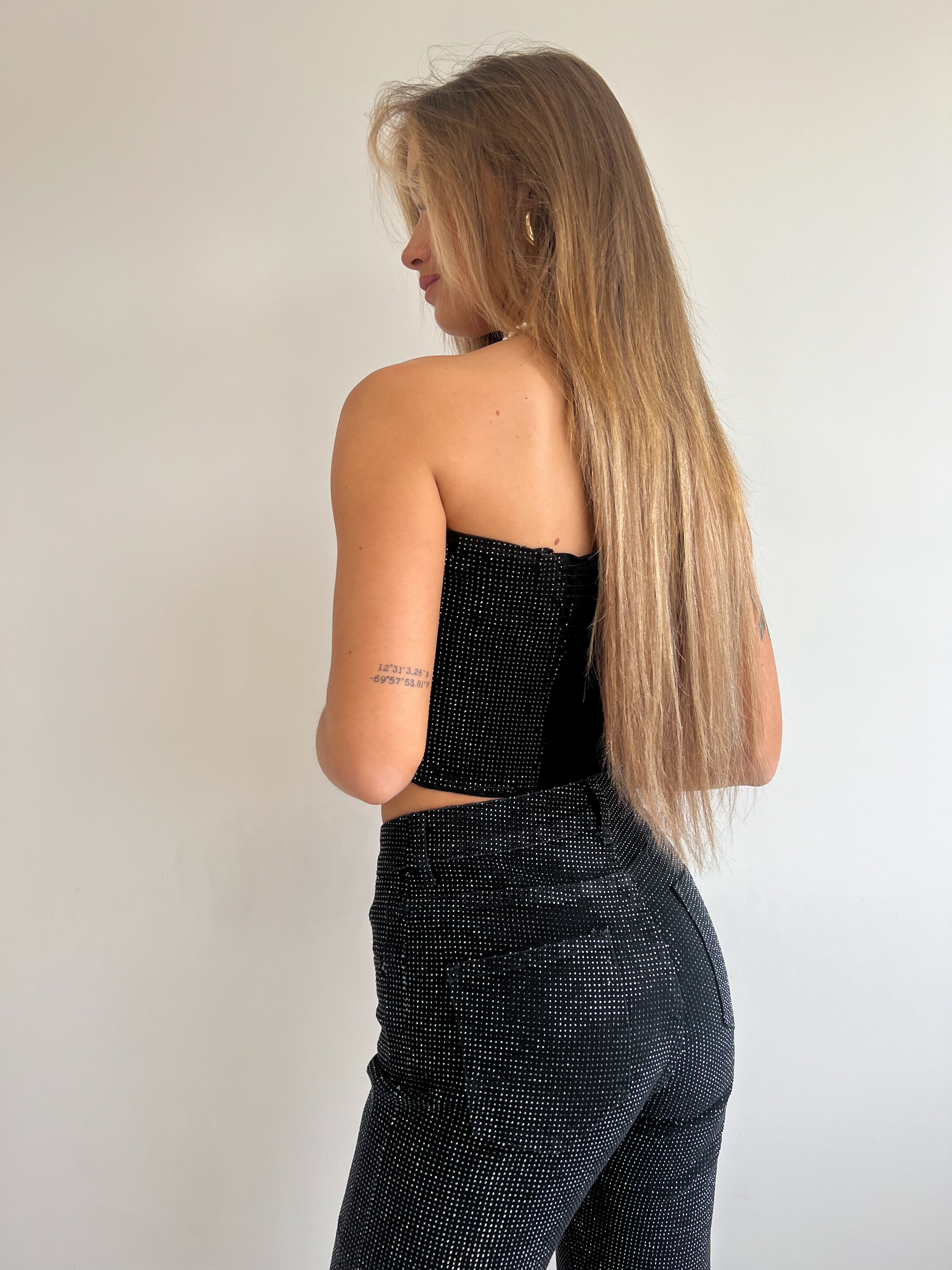 ALL OVER RHINESTONE CORSET BLACK