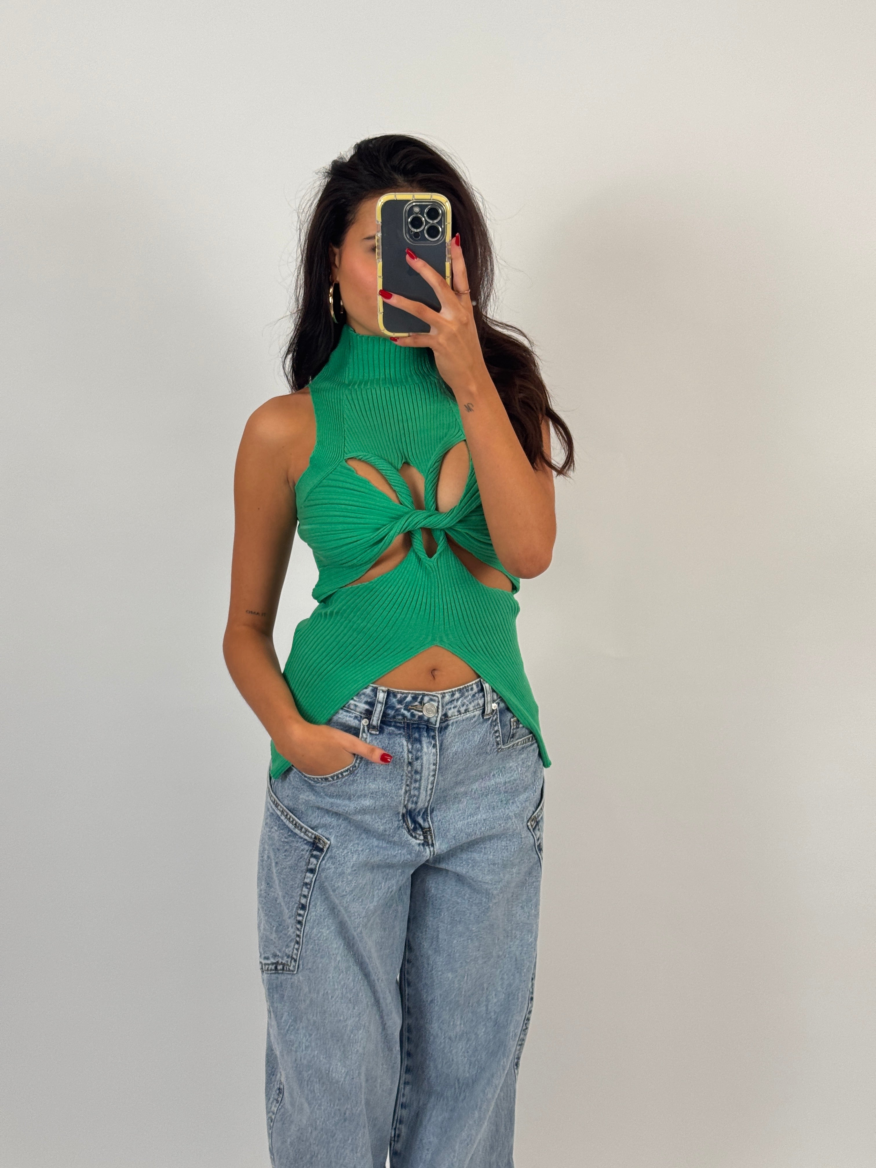 GREEN HIGH NECK TOP SIZE M