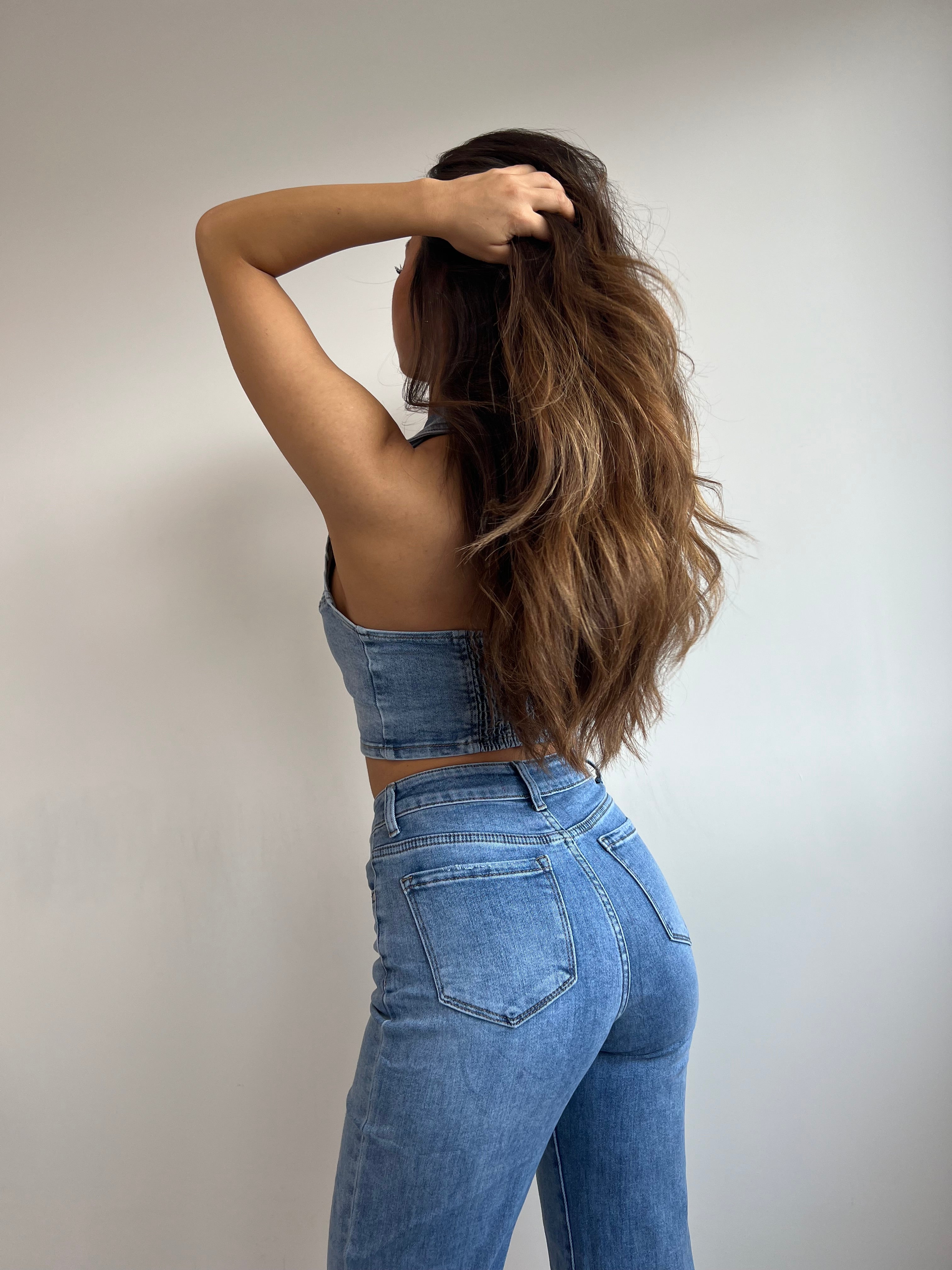 DENIM OPEN BACK TOP 693