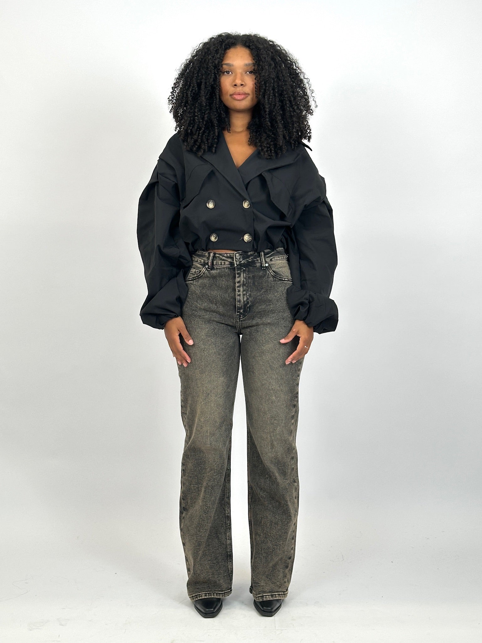 CROPPED PUFFY TRENCH BLACK