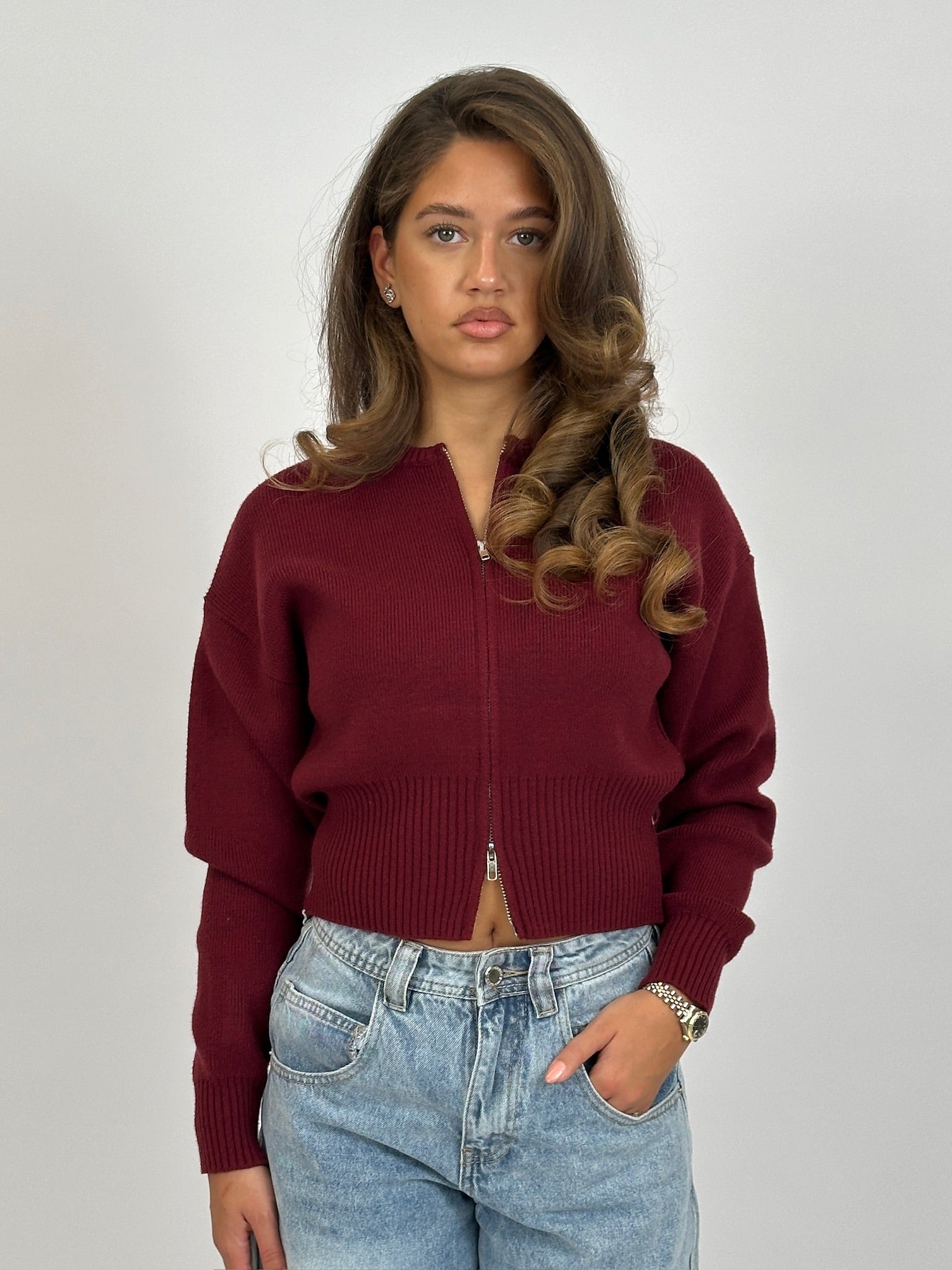 ZIP CARDIGAN BORDEAUX