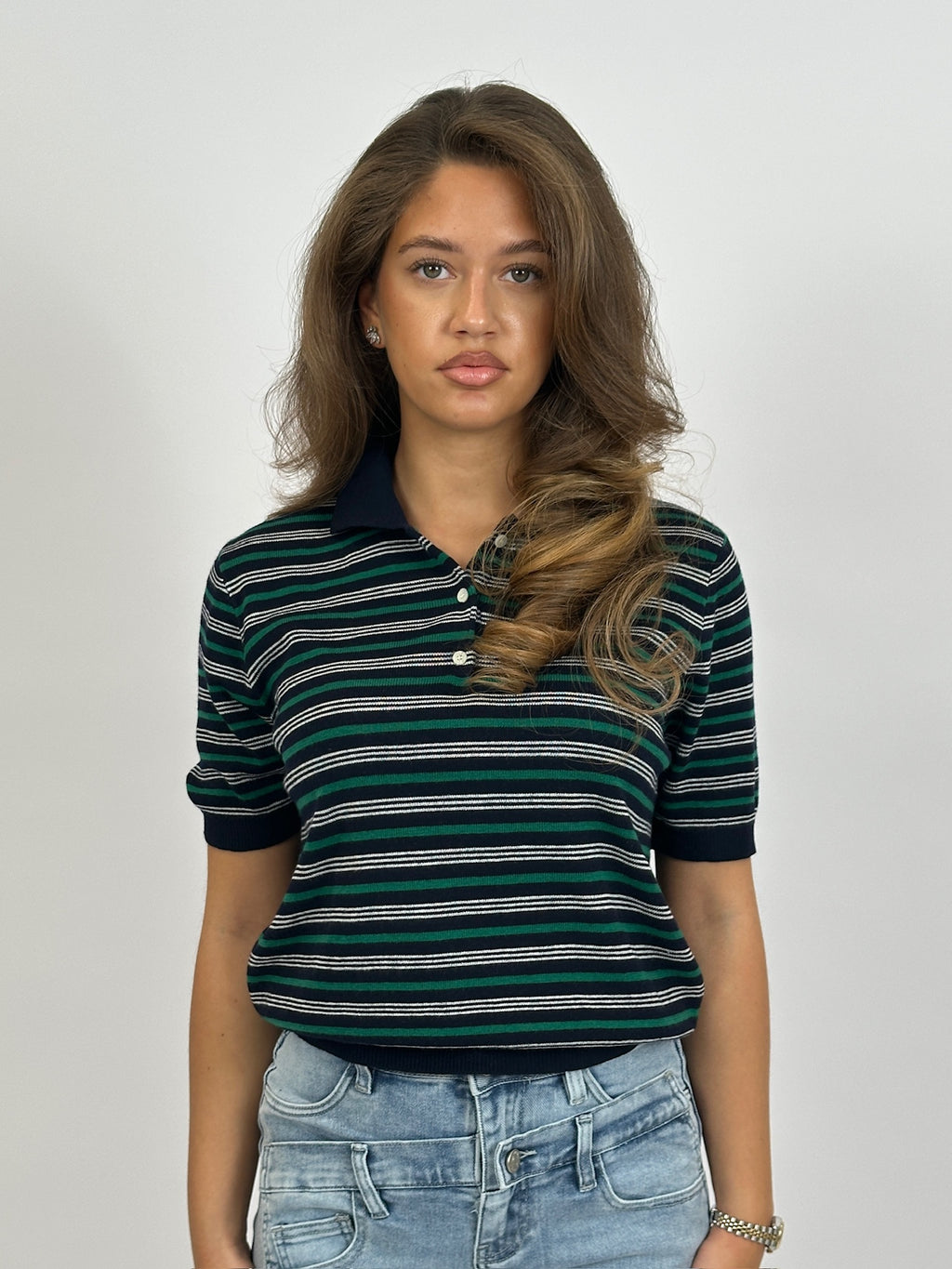 KNIT STRIPED POLO NAVY