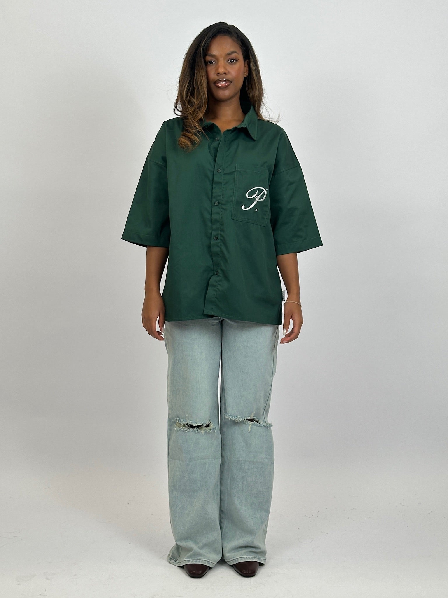 PRIORITY AMSTERDAM BOYFRIEND BLOUSE GREEN/WHITE