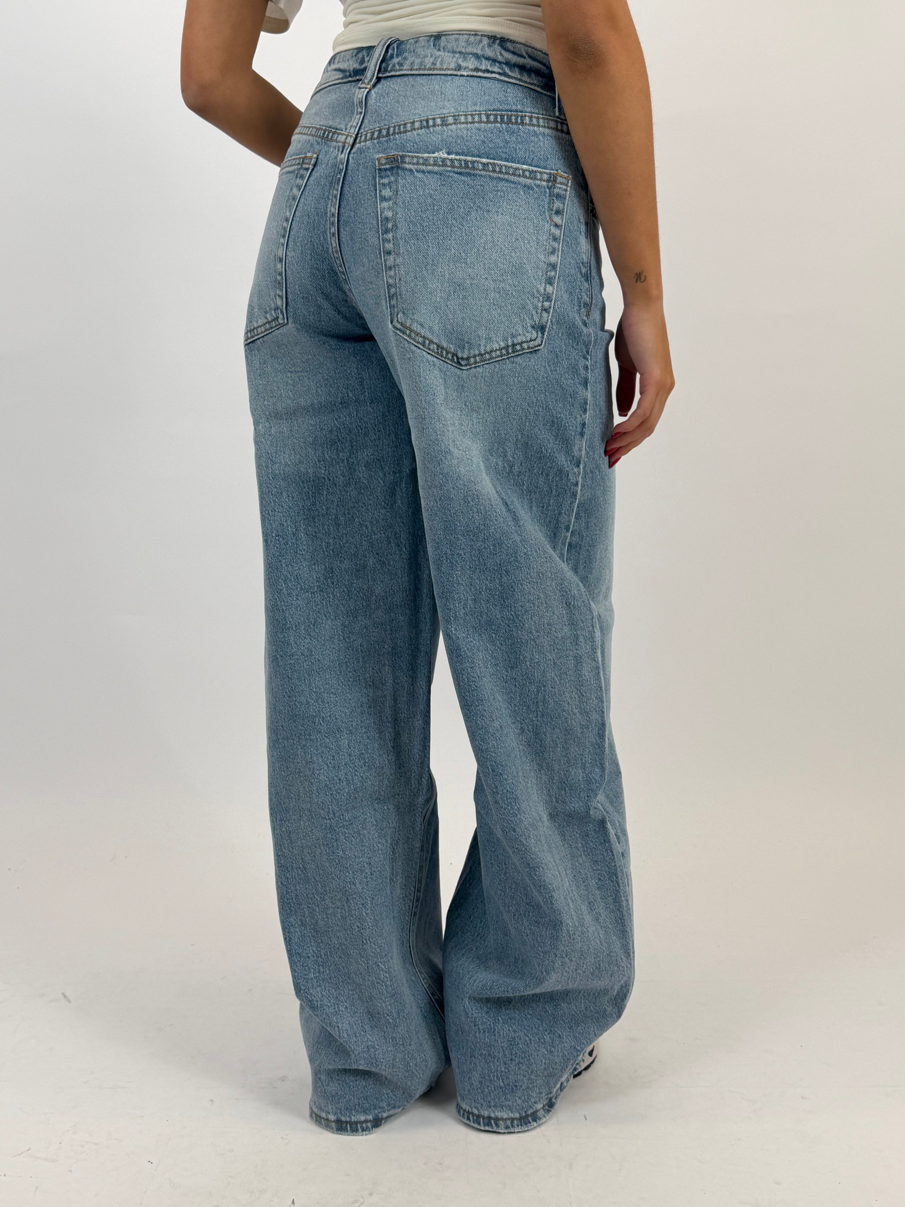 FOLDED WAIST JEANS MID BLUE