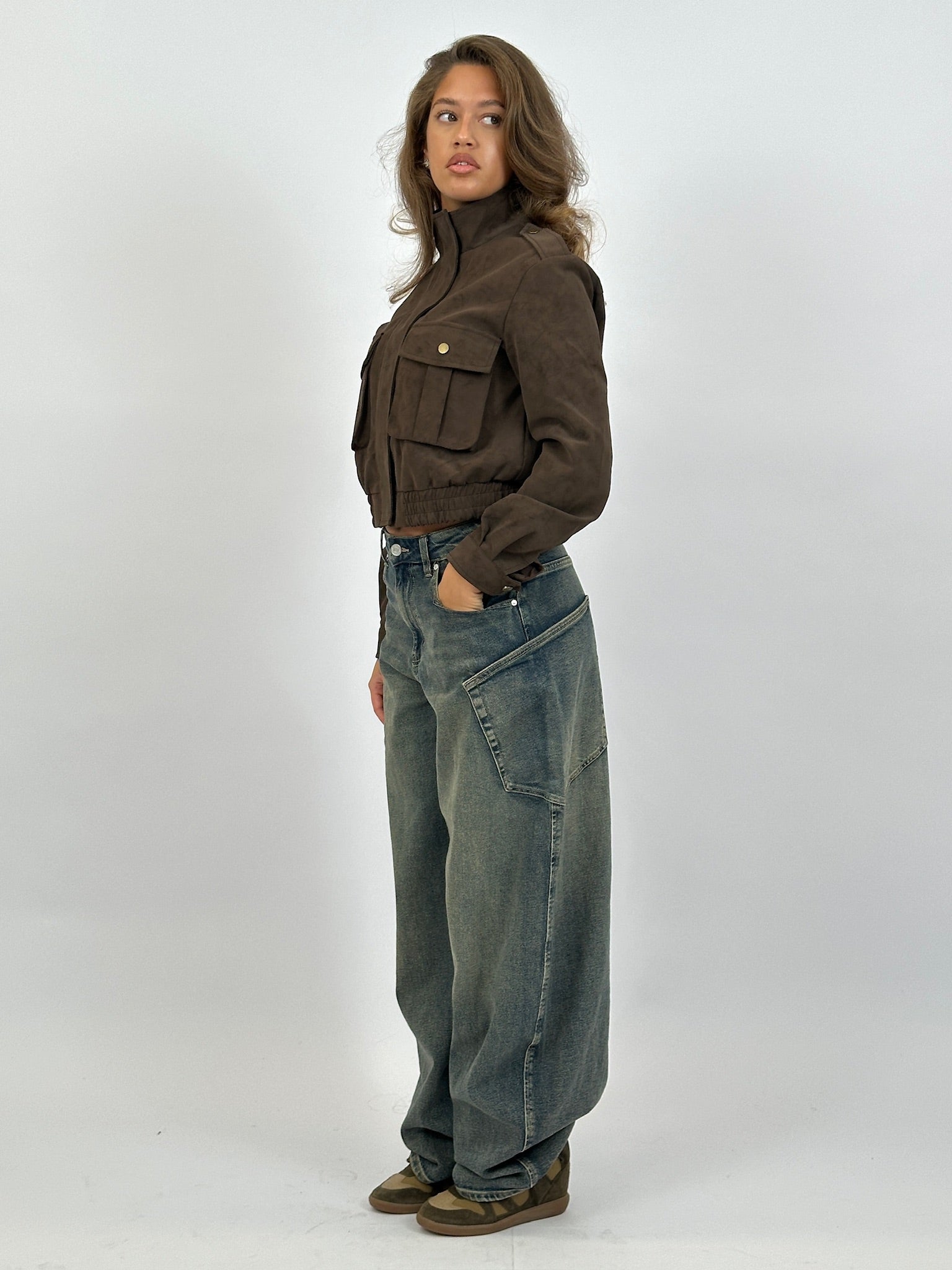 SUÈDE LOOK BOMBER JACKET BROWN