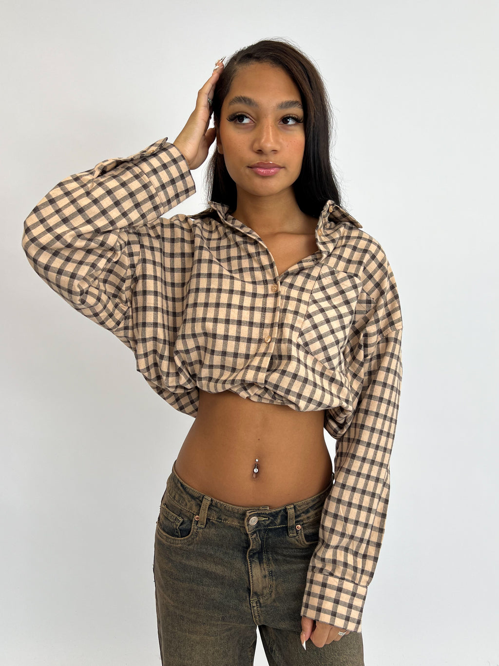 CHECKERED SHIRT NUDE/BLACK