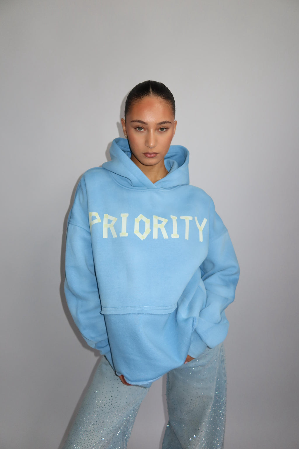 PRIORITY WASHED TAPE HOODIE BLUE