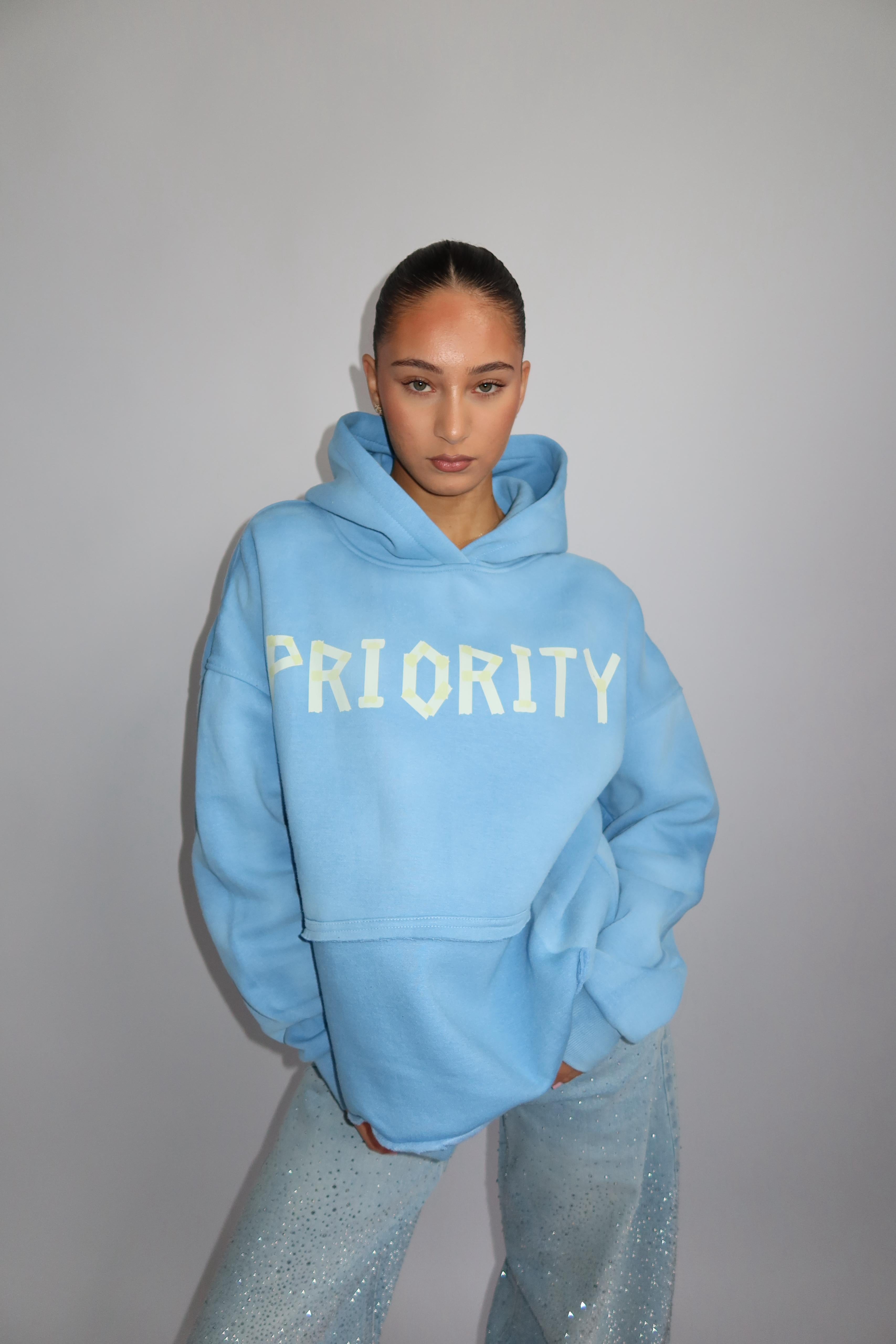 PRIORITY WASHED TAPE HOODIE BLUE